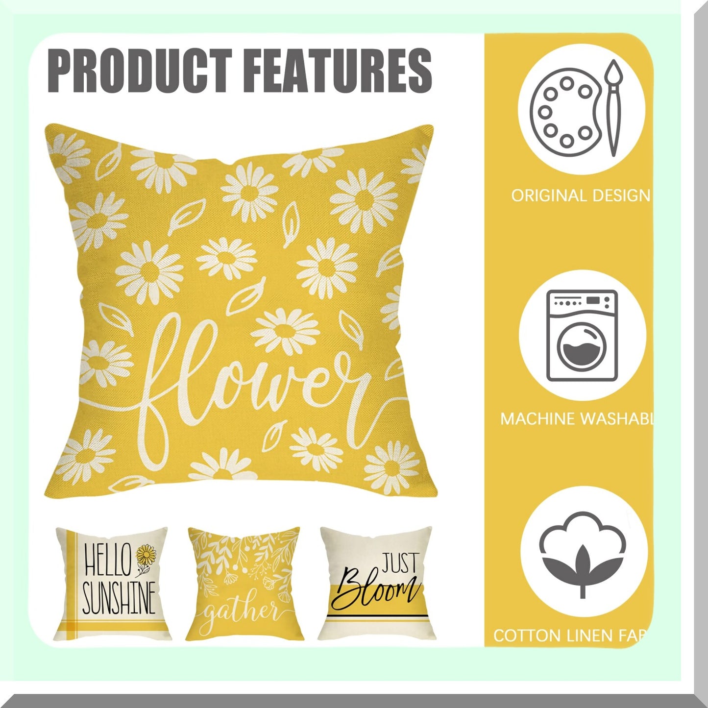 Sunshine Bloom Floral Outdoor Pillowcase Set - Yellow Daisy Decorative Throw Pillow Cover 20x20, Spring Summer Porch Patio Cushion Case for Sofa Couch Home Decor - Just Gather and Relax