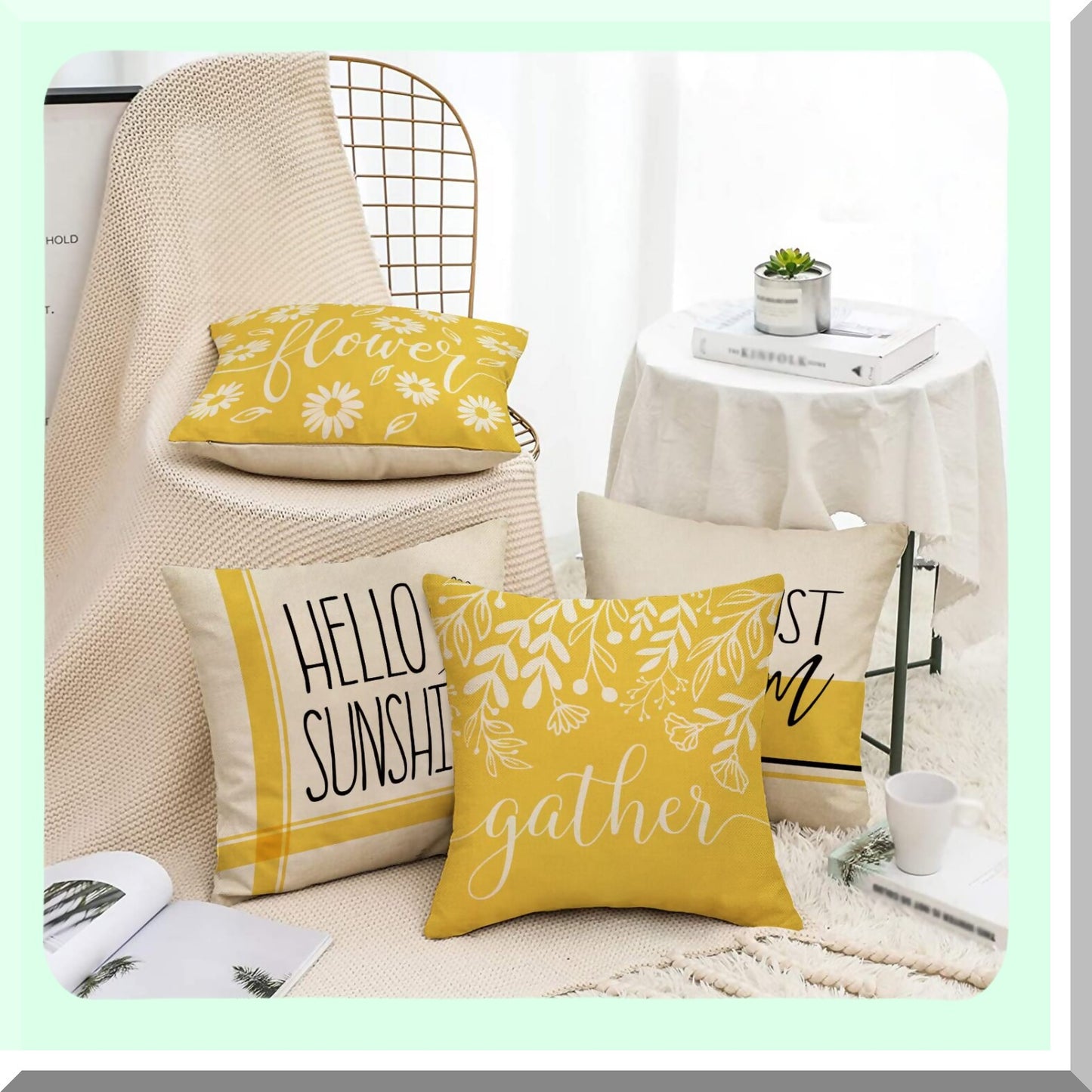 Sunshine Bloom Floral Outdoor Pillowcase Set - Yellow Daisy Decorative Throw Pillow Cover 20x20, Spring Summer Porch Patio Cushion Case for Sofa Couch Home Decor - Just Gather and Relax