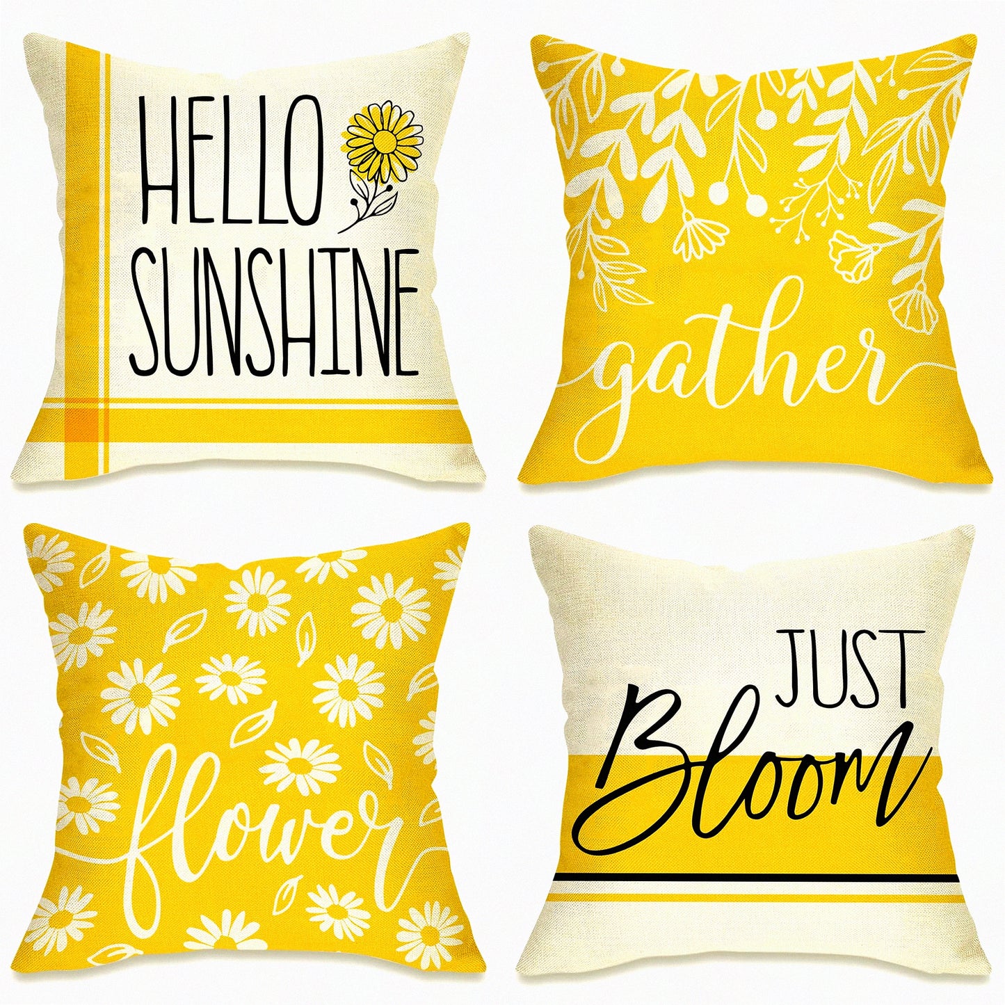 Sunshine Bloom Floral Outdoor Pillowcase Set - Yellow Daisy Decorative Throw Pillow Cover 20x20, Spring Summer Porch Patio Cushion Case for Sofa Couch Home Decor - Just Gather and Relax