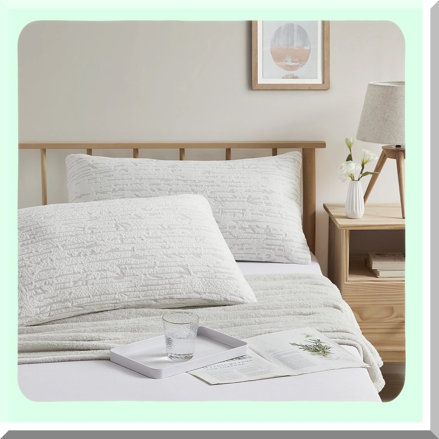 CoolBamboo Memory Foam Pillow - Queen Size Set of 1 Adjustable Cooling Pillows with Removable Cover - Rayon Derived Bed Pillow