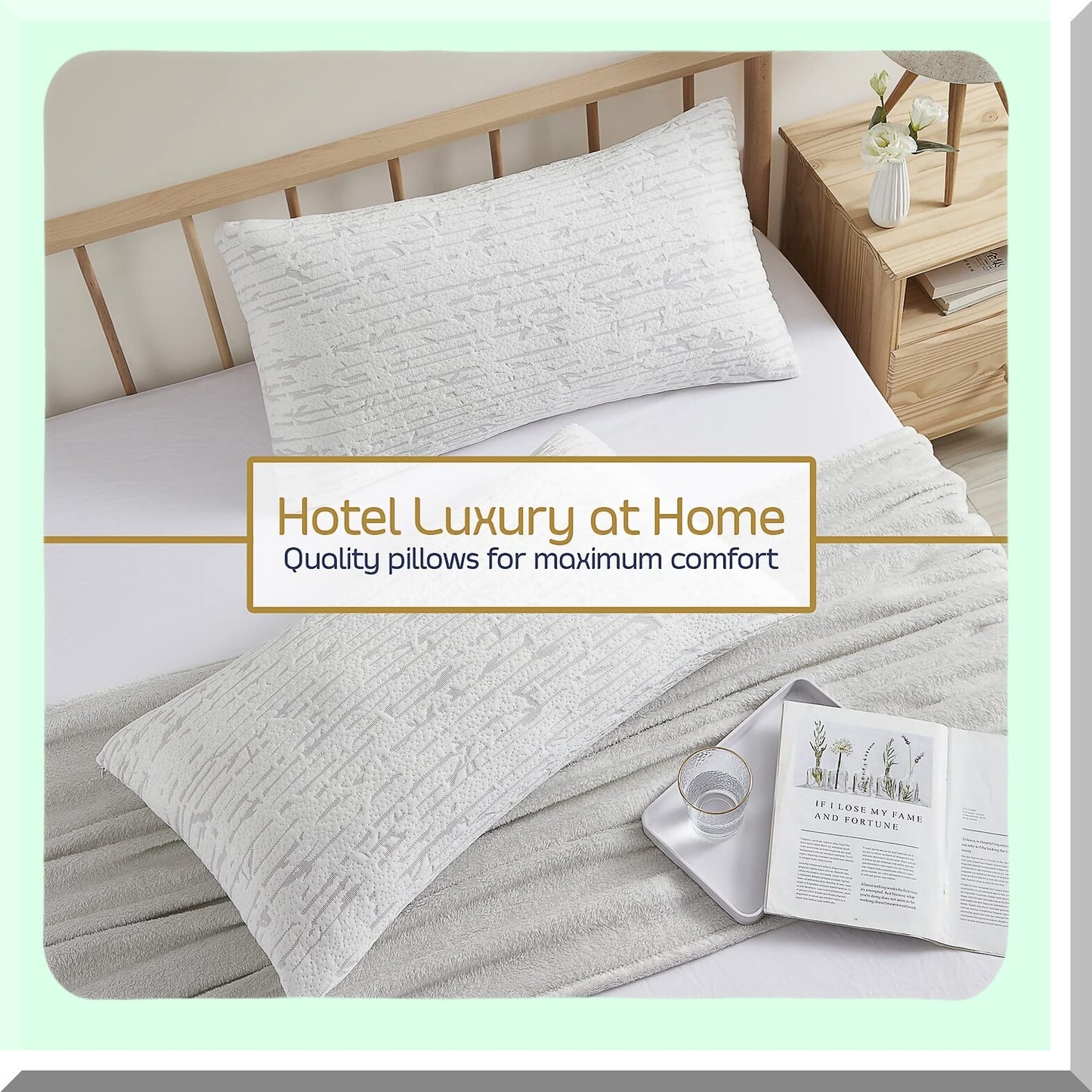 CoolBamboo Memory Foam Pillow - Queen Size Set of 1 Adjustable Cooling Pillows with Removable Cover - Rayon Derived Bed Pillow