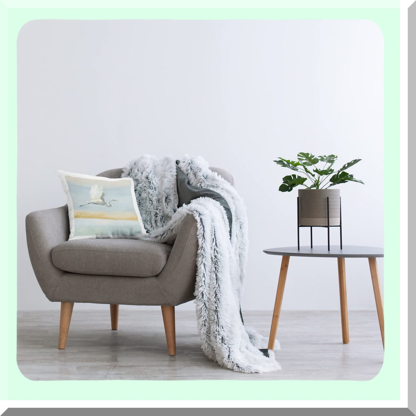 Ocean Breeze Egret Throw Pillow - Coastal Bird Design by Julia Purinton - 18x18 Blue Cushion Cover - Beach Decor Accent for Living Room or Bedroom