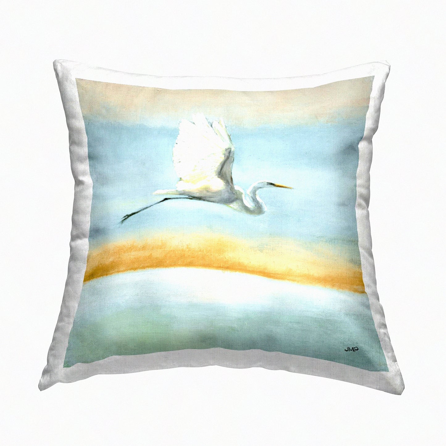 Ocean Breeze Egret Throw Pillow - Coastal Bird Design by Julia Purinton - 18x18 Blue Cushion Cover - Beach Decor Accent for Living Room or Bedroom