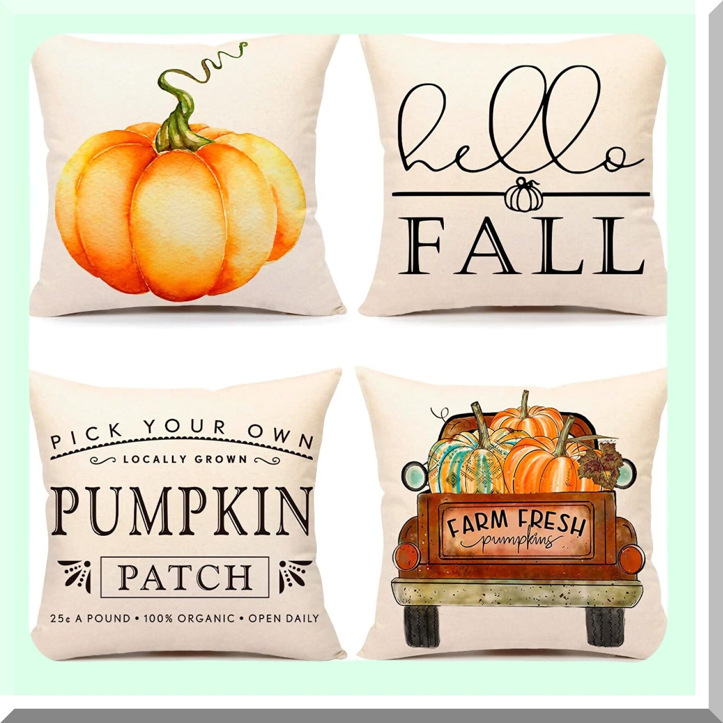 Autumn Harvest Pillow Covers Set of 4 - Pumpkin Farmhouse Decor Throw Cushion Cases for Fall Thanksgiving Home Decor - 18x18 Decorative Pillows