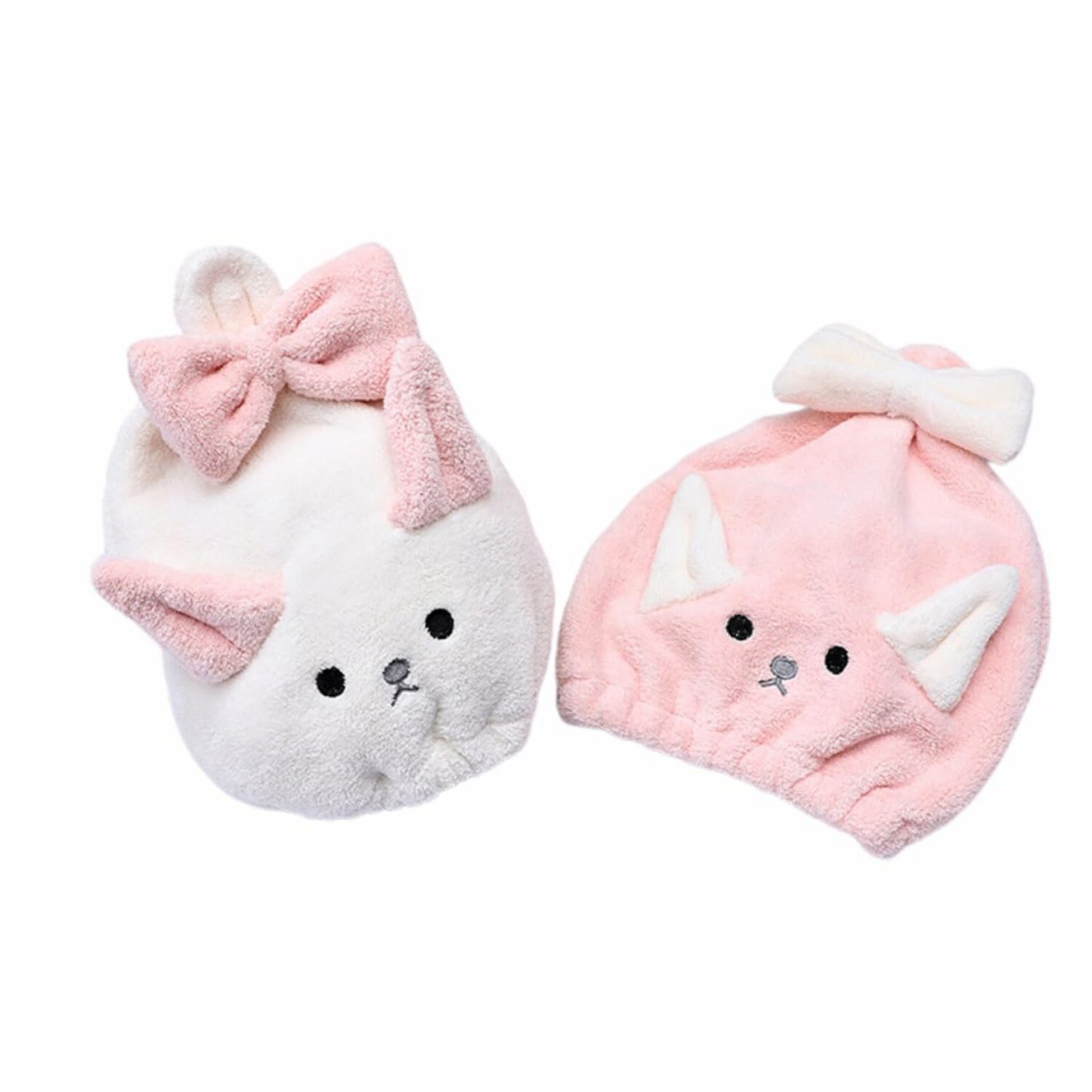 2PCS Microfiber Hair Drying Towels White Pink