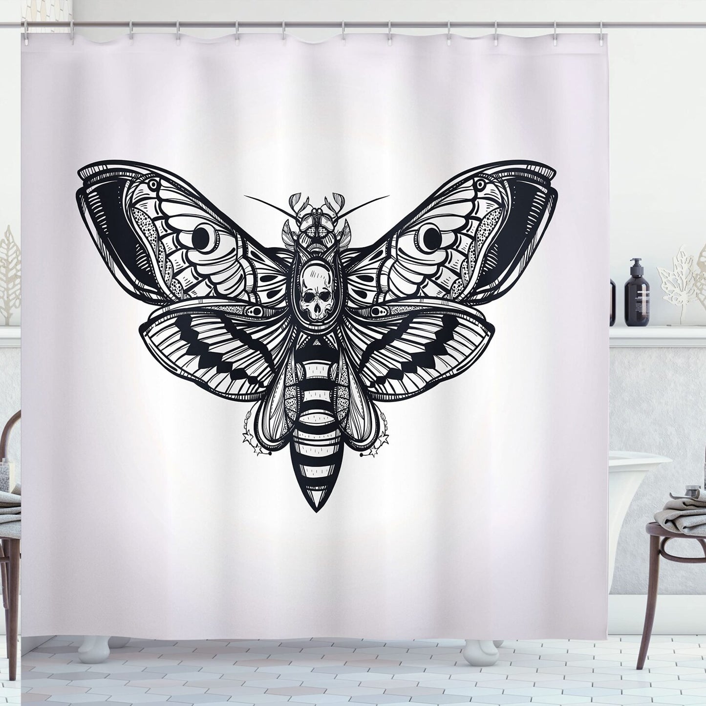 Skull Shower Curtain Dead Moth Gothic Style 69x70