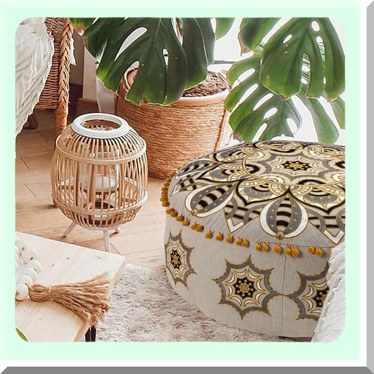 Bohemian Bliss Floor Pouf Cover - 24x8 inches - Moroccan Style Ottoman Slipcover - Yoga Meditation Pillow - Footstool Boho Room Decor - Unique Furniture Accent