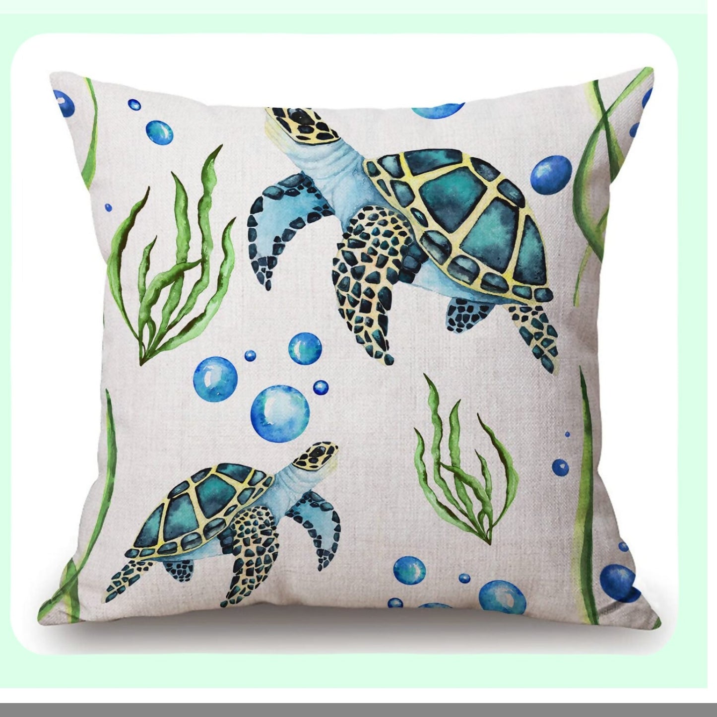 Sea Turtle Paradise Pillow Cover - Coastal Decorative Cushion Case for Couch, Sofa, Bedroom - Burlap Throw Pillow for Men, Women, Girls, Boys, Children - 18x18 Inch Square
