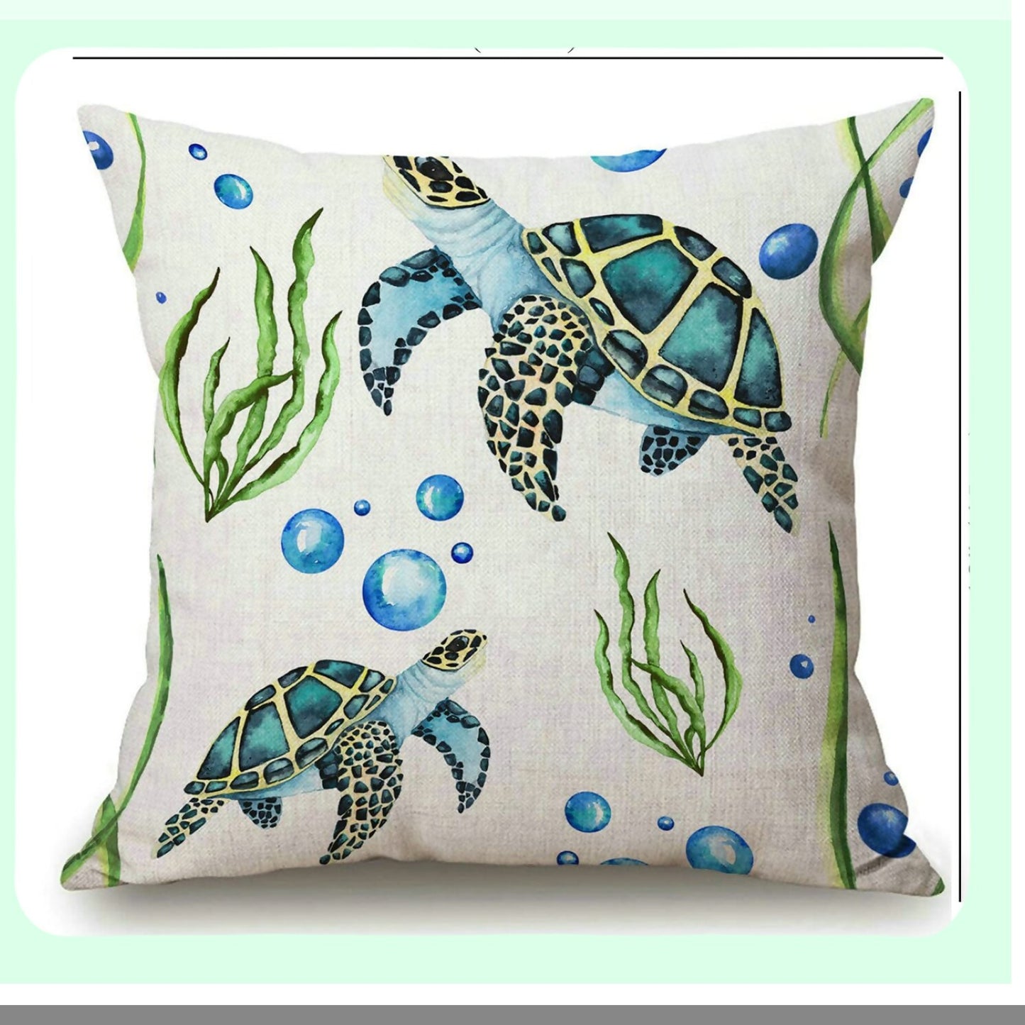 Sea Turtle Paradise Pillow Cover - Coastal Decorative Cushion Case for Couch, Sofa, Bedroom - Burlap Throw Pillow for Men, Women, Girls, Boys, Children - 18x18 Inch Square