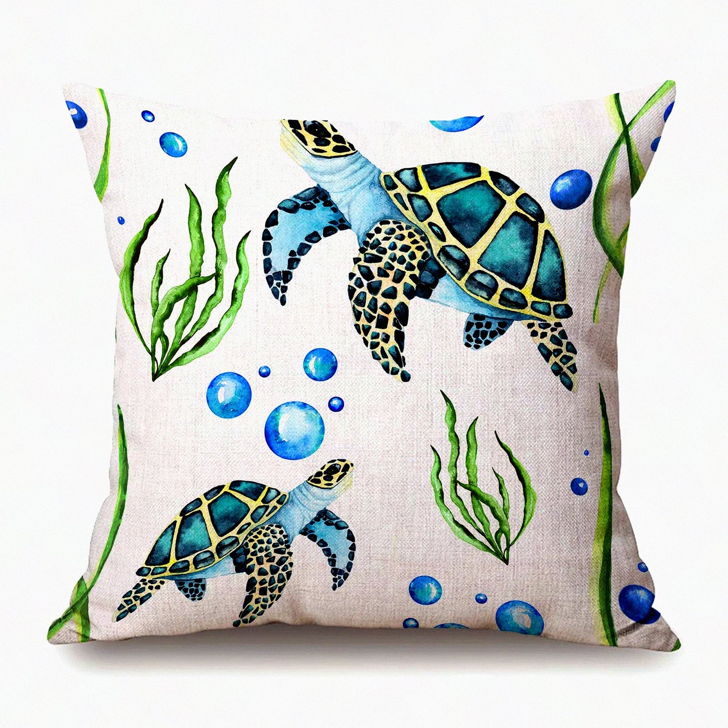 Sea Turtle Paradise Pillow Cover - Coastal Decorative Cushion Case for Couch, Sofa, Bedroom - Burlap Throw Pillow for Men, Women, Girls, Boys, Children - 18x18 Inch Square