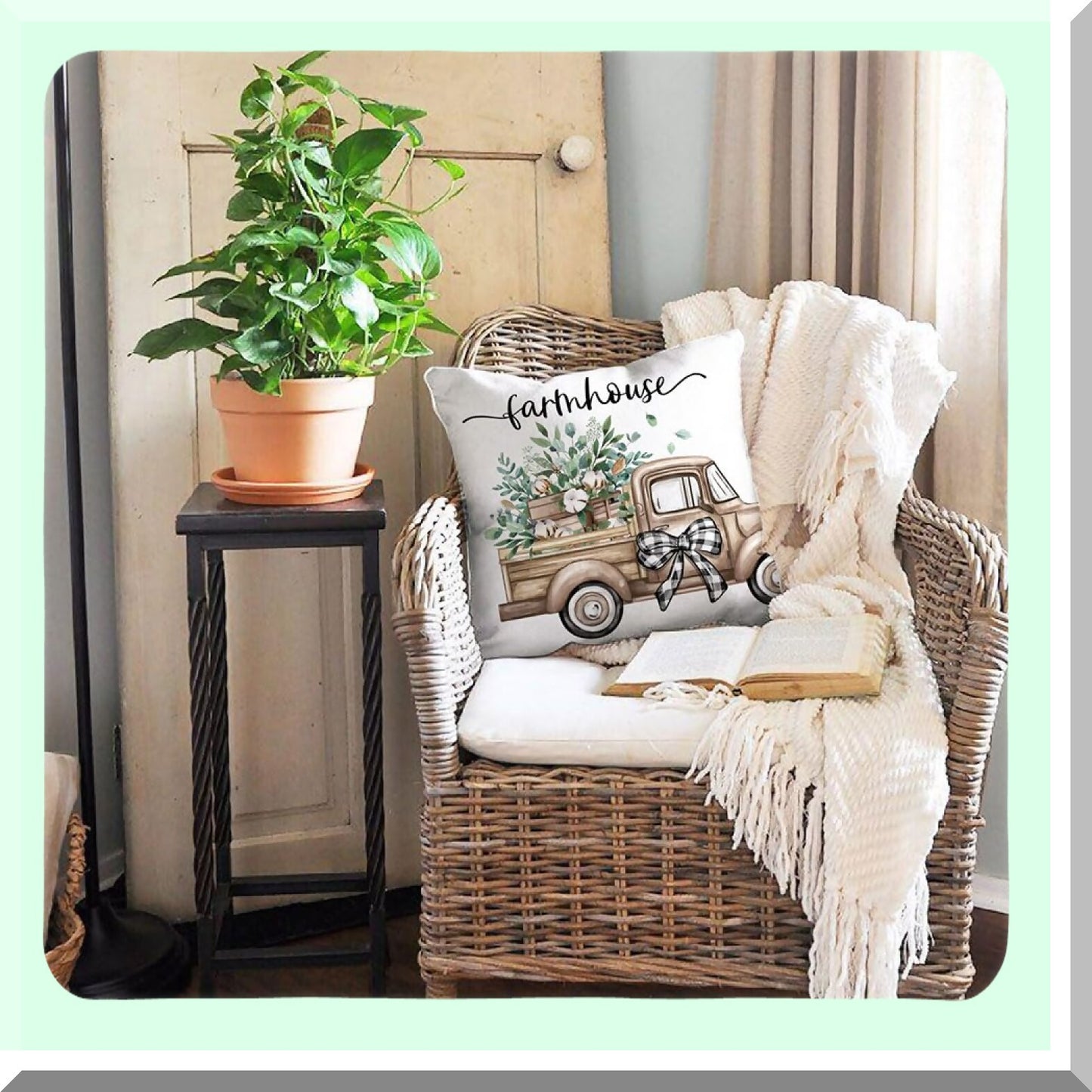 Eucalyptus Farmhouse Spring Pillow Covers Set - 20x20 Linen Cushion Case Decorations for Sweet Home - Truck Leaves Gifts - Home Decor 175