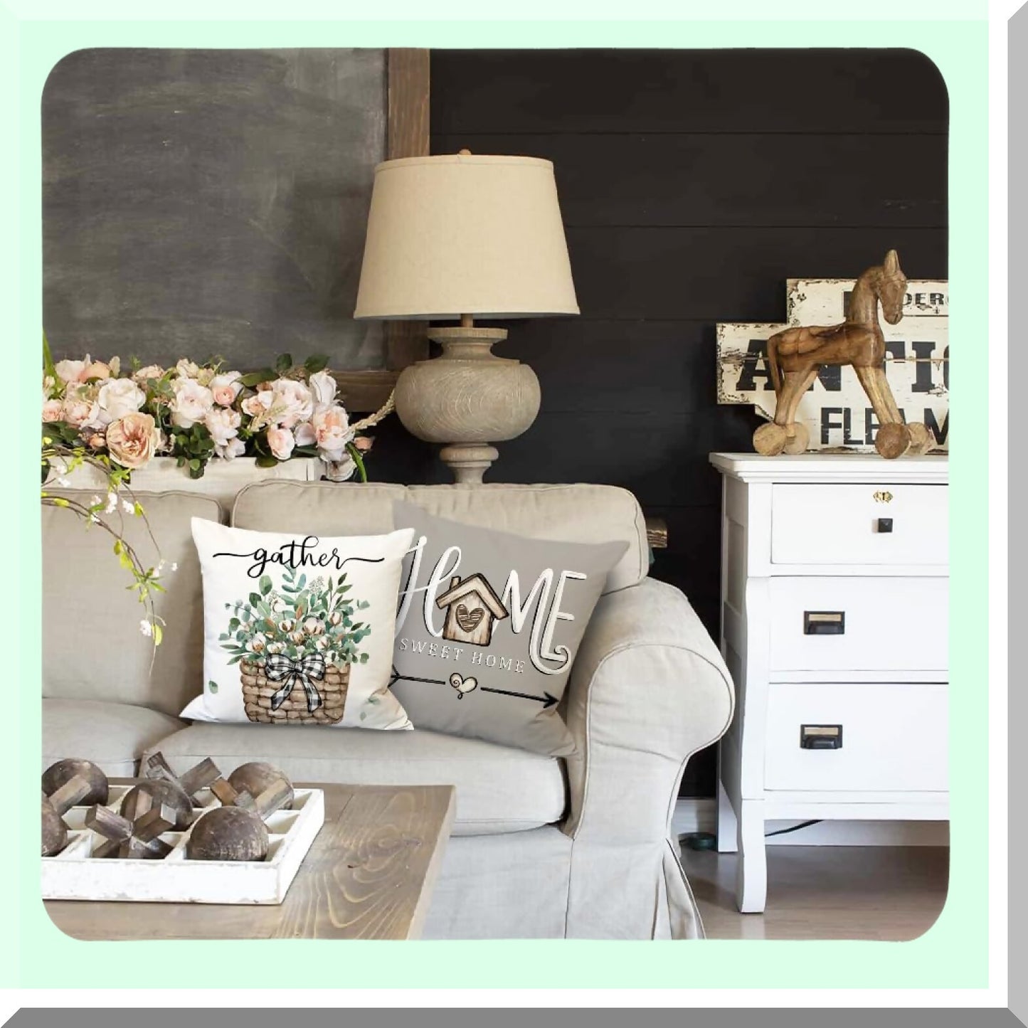 Eucalyptus Farmhouse Spring Pillow Covers Set - 20x20 Linen Cushion Case Decorations for Sweet Home - Truck Leaves Gifts - Home Decor 175