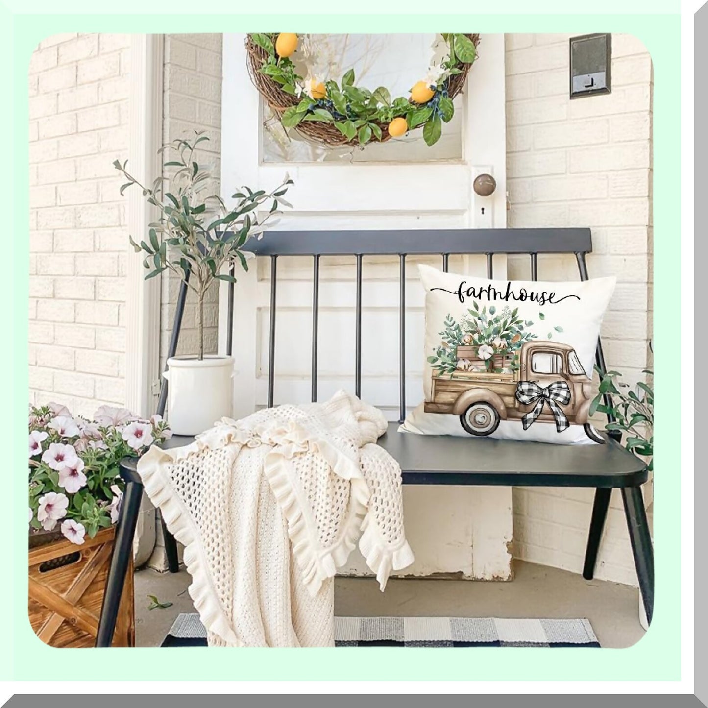 Eucalyptus Farmhouse Spring Pillow Covers Set - 20x20 Linen Cushion Case Decorations for Sweet Home - Truck Leaves Gifts - Home Decor 175