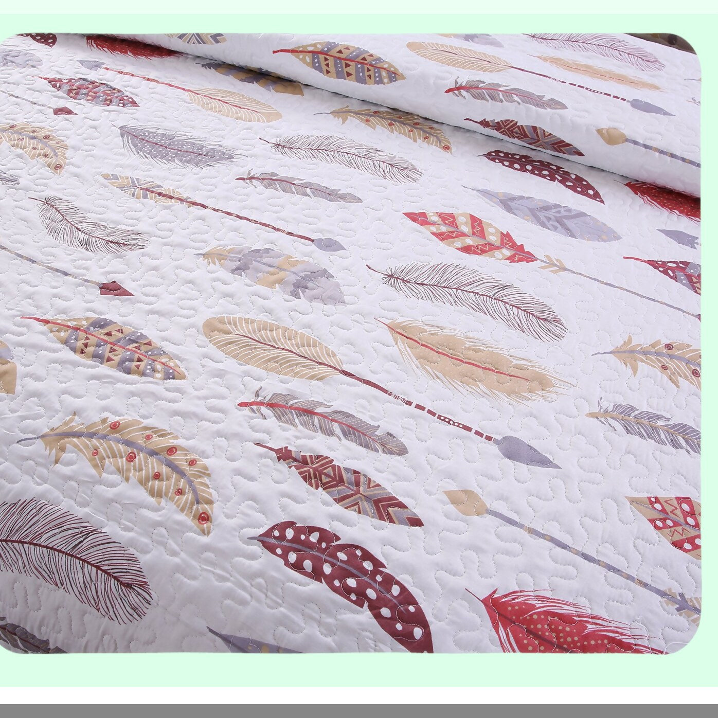 Boho Feather Dream 3-Piece Bedding Set: Queen Size Comforter with 2 Pillow Shams - Lightweight Rustic Summer Coverlet for Country Chic Bedrooms