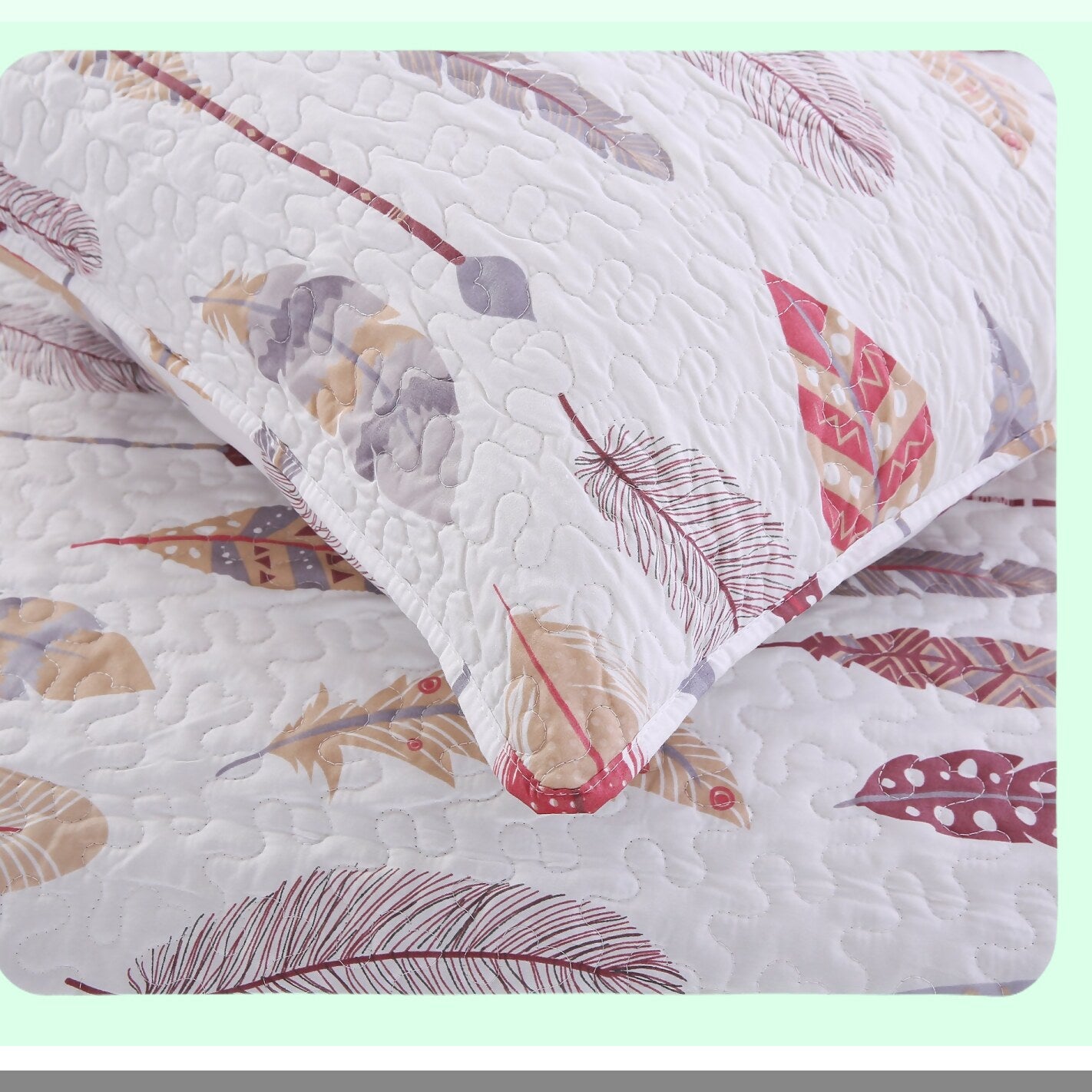 Boho Feather Dream 3-Piece Bedding Set: Queen Size Comforter with 2 Pillow Shams - Lightweight Rustic Summer Coverlet for Country Chic Bedrooms