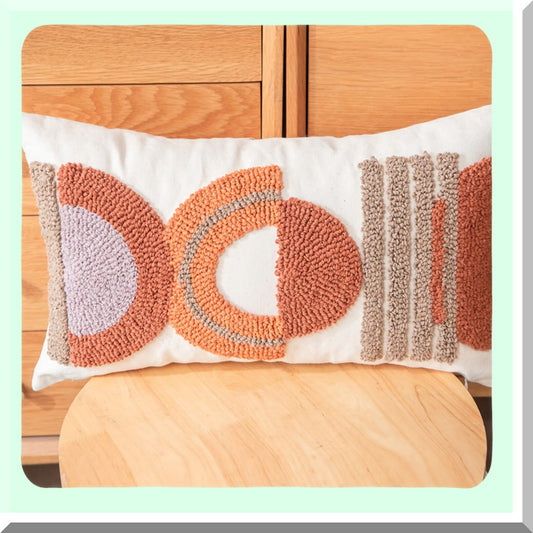 Rustic Boho Linen Lumbar Pillow Cover - Geometric Minimalist Cushion Case for Outdoor Couch, Bedroom, Car - Neutral Abstract Home Decor 12x20