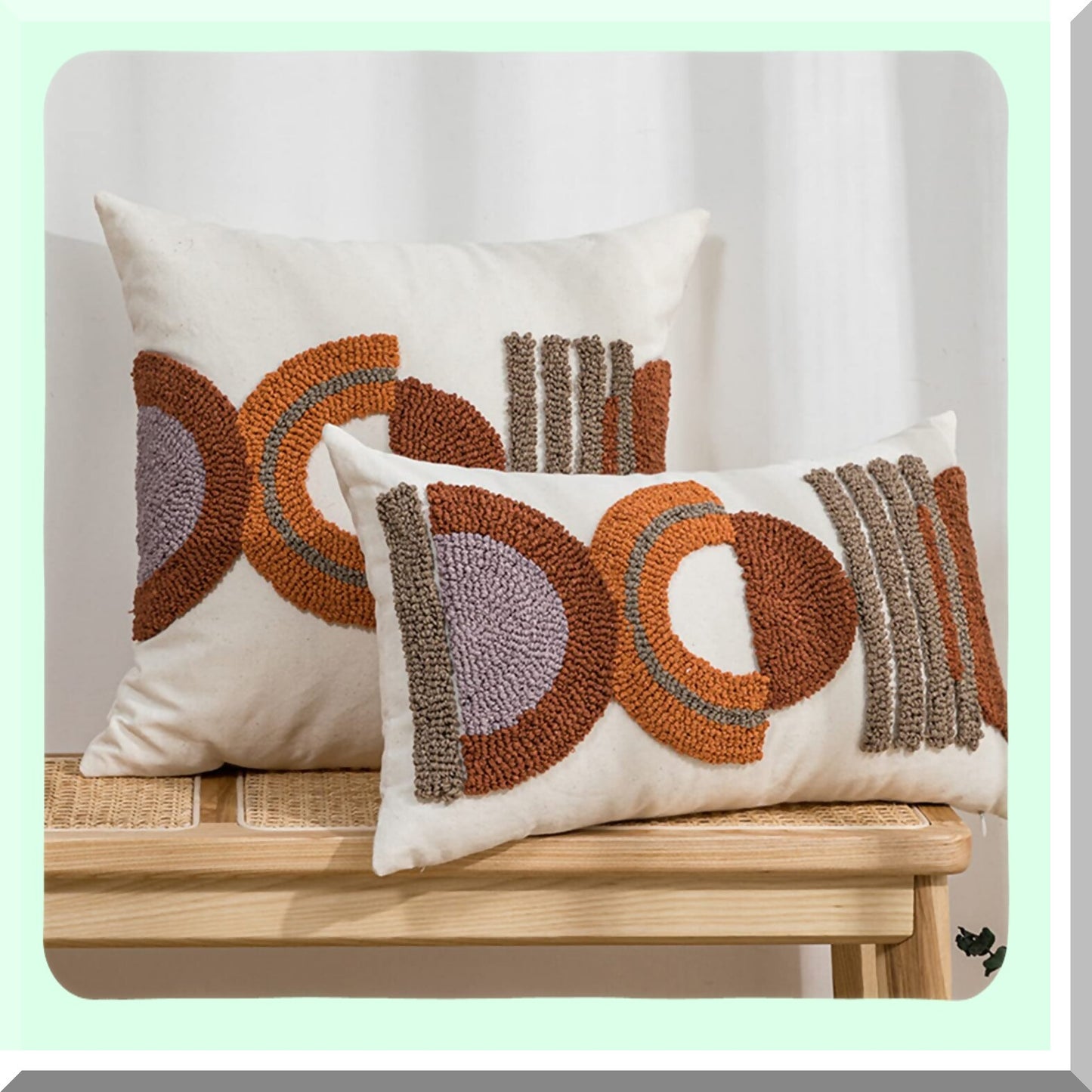 Rustic Boho Linen Lumbar Pillow Cover - Geometric Minimalist Cushion Case for Outdoor Couch, Bedroom, Car - Neutral Abstract Home Decor 12x20