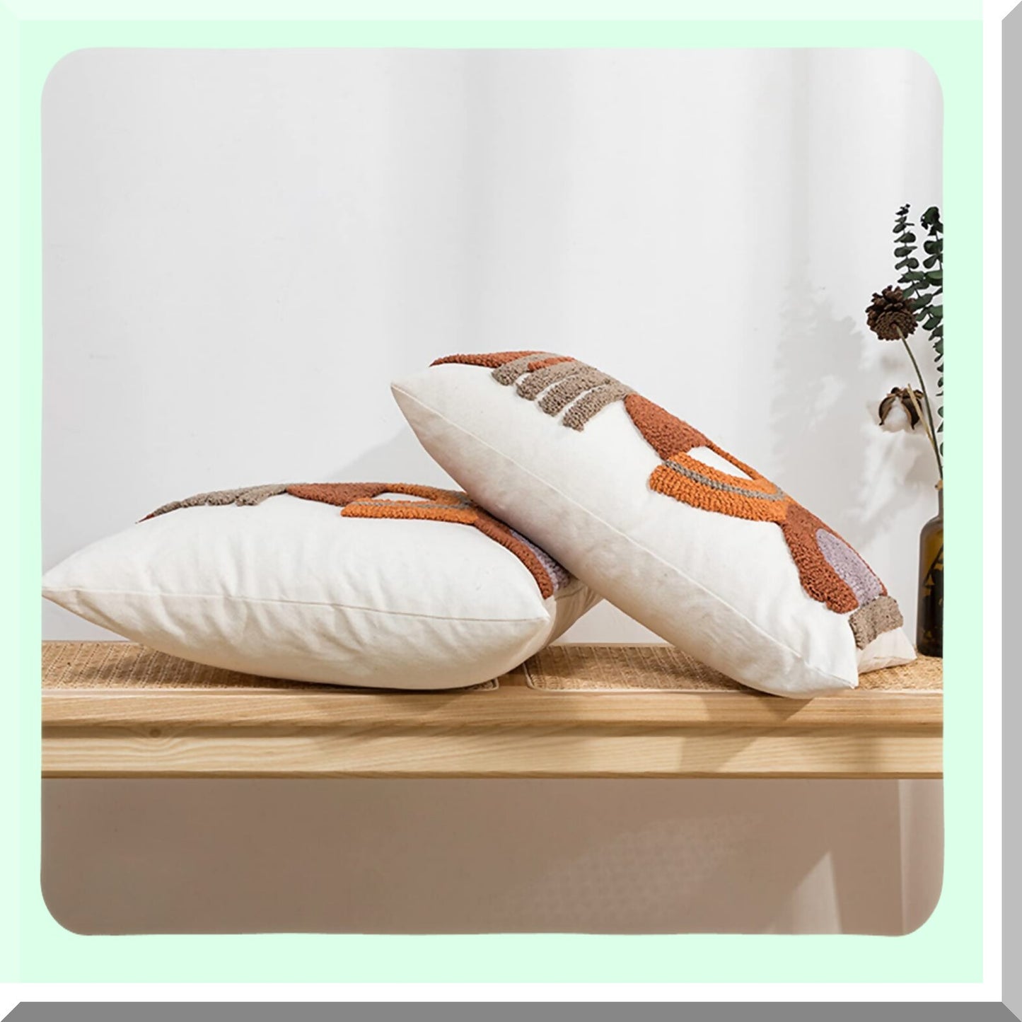 Rustic Boho Linen Lumbar Pillow Cover - Geometric Minimalist Cushion Case for Outdoor Couch, Bedroom, Car - Neutral Abstract Home Decor 12x20