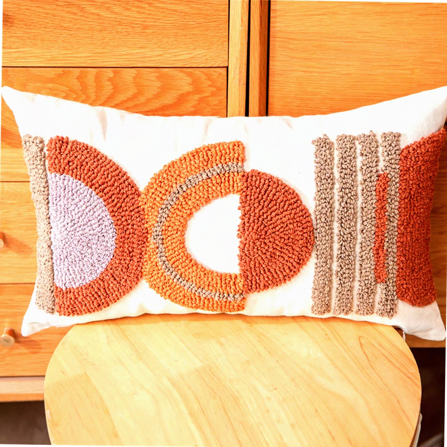 Rustic Boho Linen Lumbar Pillow Cover - Geometric Minimalist Cushion Case for Outdoor Couch, Bedroom, Car - Neutral Abstract Home Decor 12x20