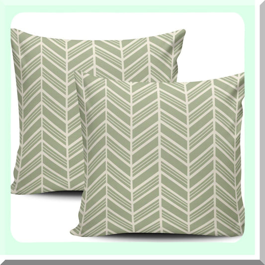Herringbone Sage Green Square Pillowcase Set - 2 Pack 18x18 Inch Double Sided Print Cushion Covers for Sofa Decoration - White Throw Pillow Covers