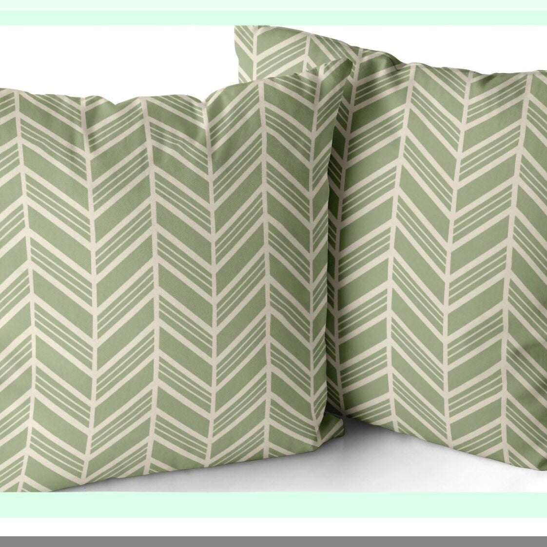 Herringbone Sage Green Square Pillowcase Set - 2 Pack 18x18 Inch Double Sided Print Cushion Covers for Sofa Decoration - White Throw Pillow Covers