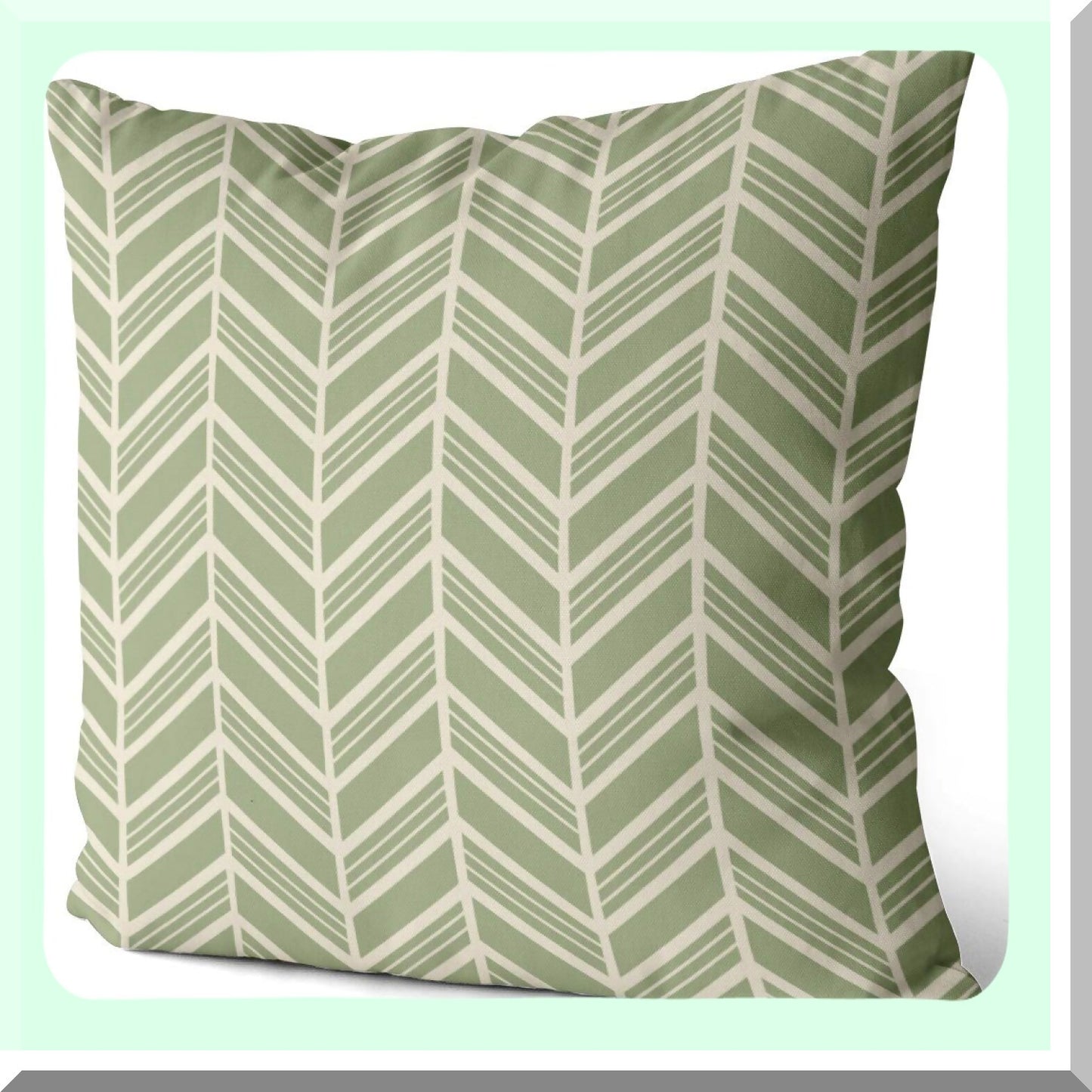 Herringbone Sage Green Square Pillowcase Set - 2 Pack 18x18 Inch Double Sided Print Cushion Covers for Sofa Decoration - White Throw Pillow Covers