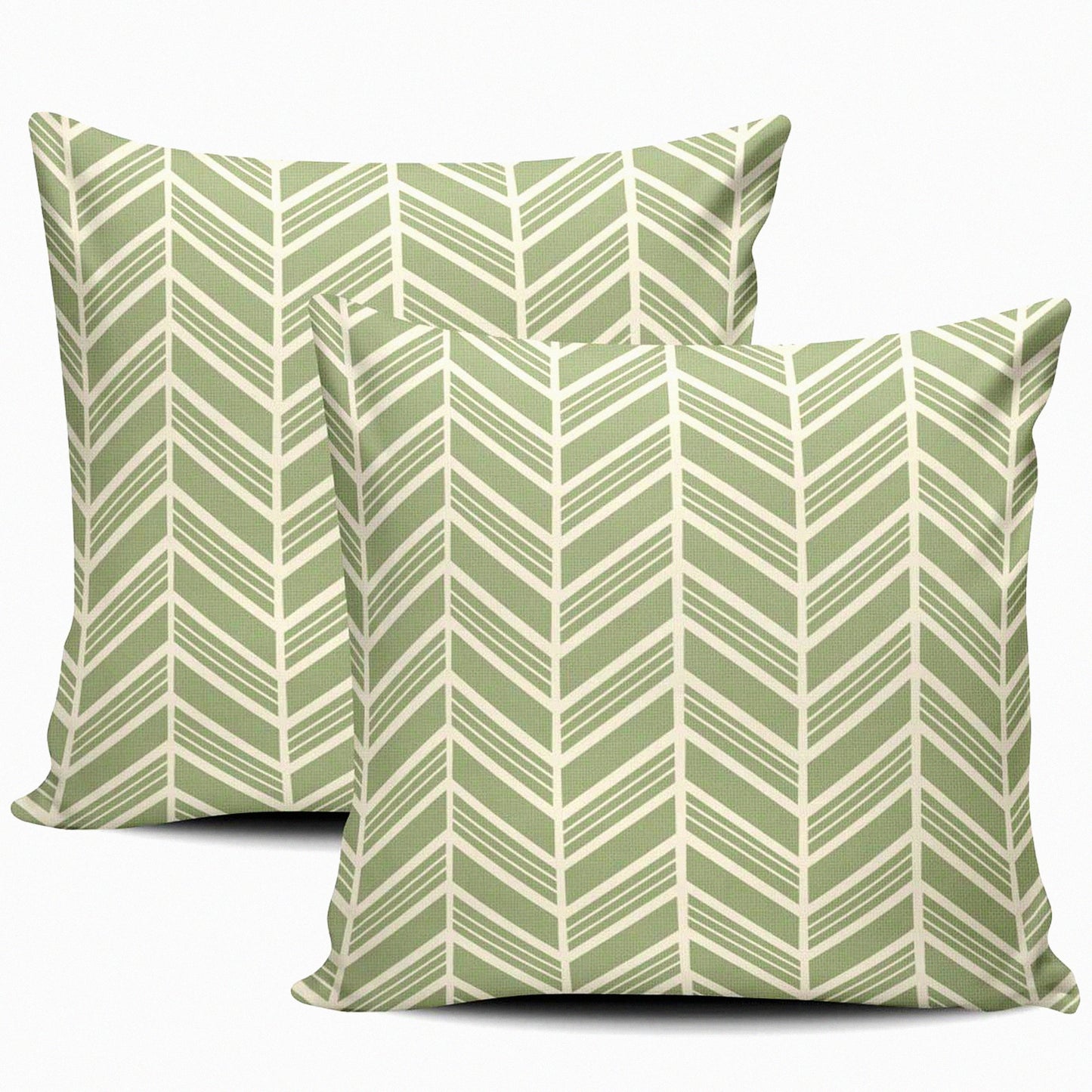 Herringbone Sage Green Square Pillowcase Set - 2 Pack 18x18 Inch Double Sided Print Cushion Covers for Sofa Decoration - White Throw Pillow Covers