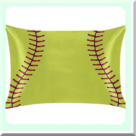CoolSilk Sport Hair Pillowcase - Yellow Baseball Edition | Soft Breathable Cooling Pillow Cover with Hidden Zipper | Standard Size 20x26in | Gifts for Women Men