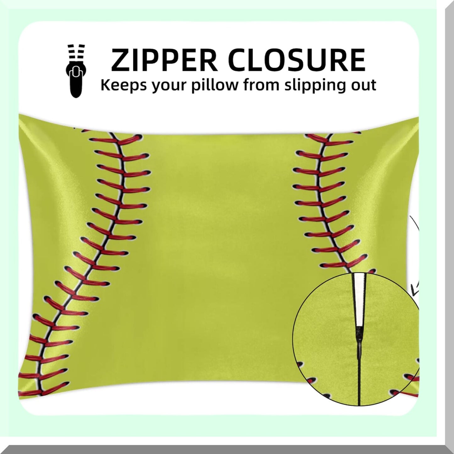 CoolSilk Sport Hair Pillowcase - Yellow Baseball Edition | Soft Breathable Cooling Pillow Cover with Hidden Zipper | Standard Size 20x26in | Gifts for Women Men