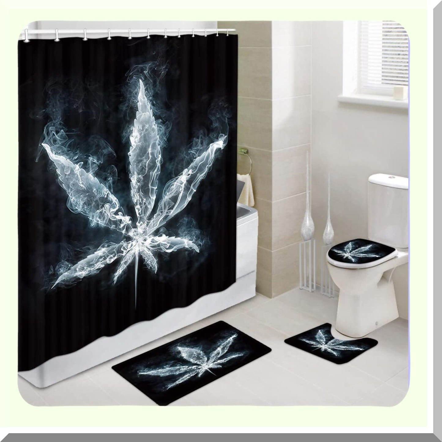 Shower Curtain Set with Hooks and Rugs