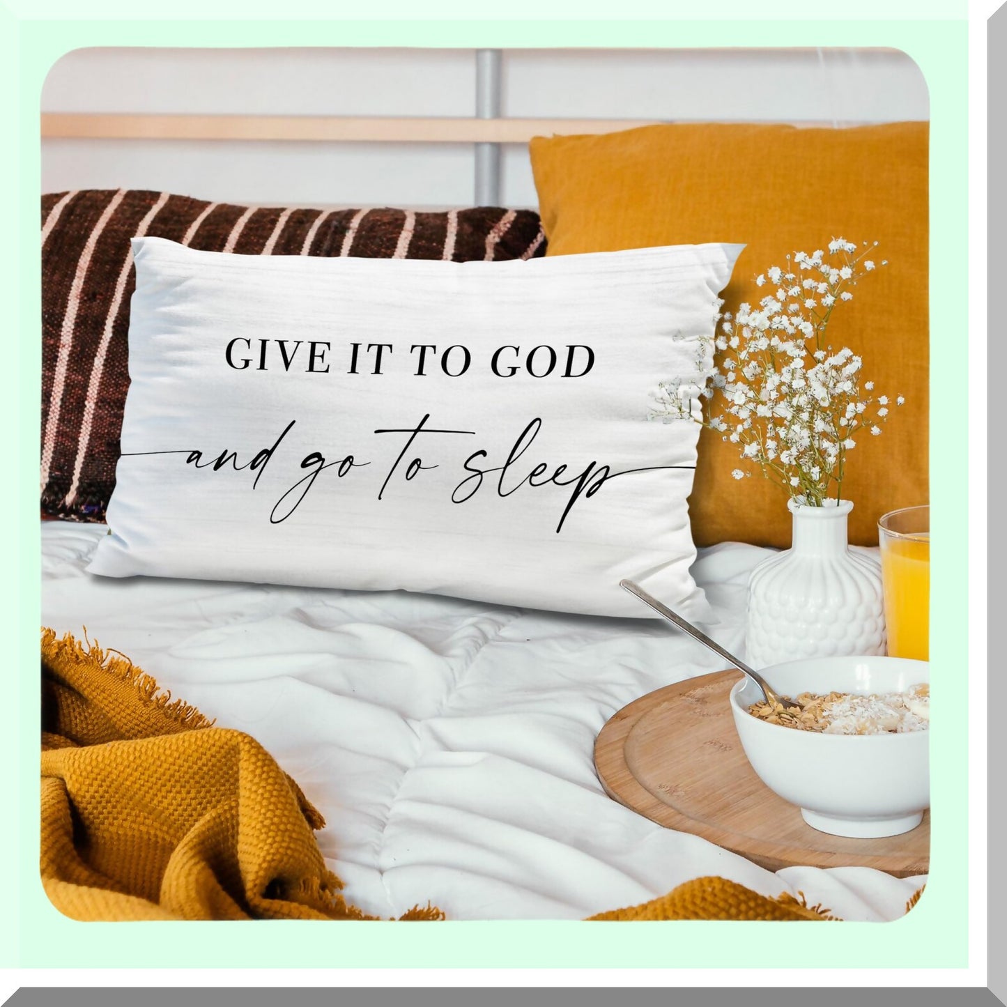Divine Dreams Pillow Cover - 12x20 White Bed Decor, Give It to God and Go to Sleep Throw Pillow Cover for Bedroom Room, Decorative Bed Pillows