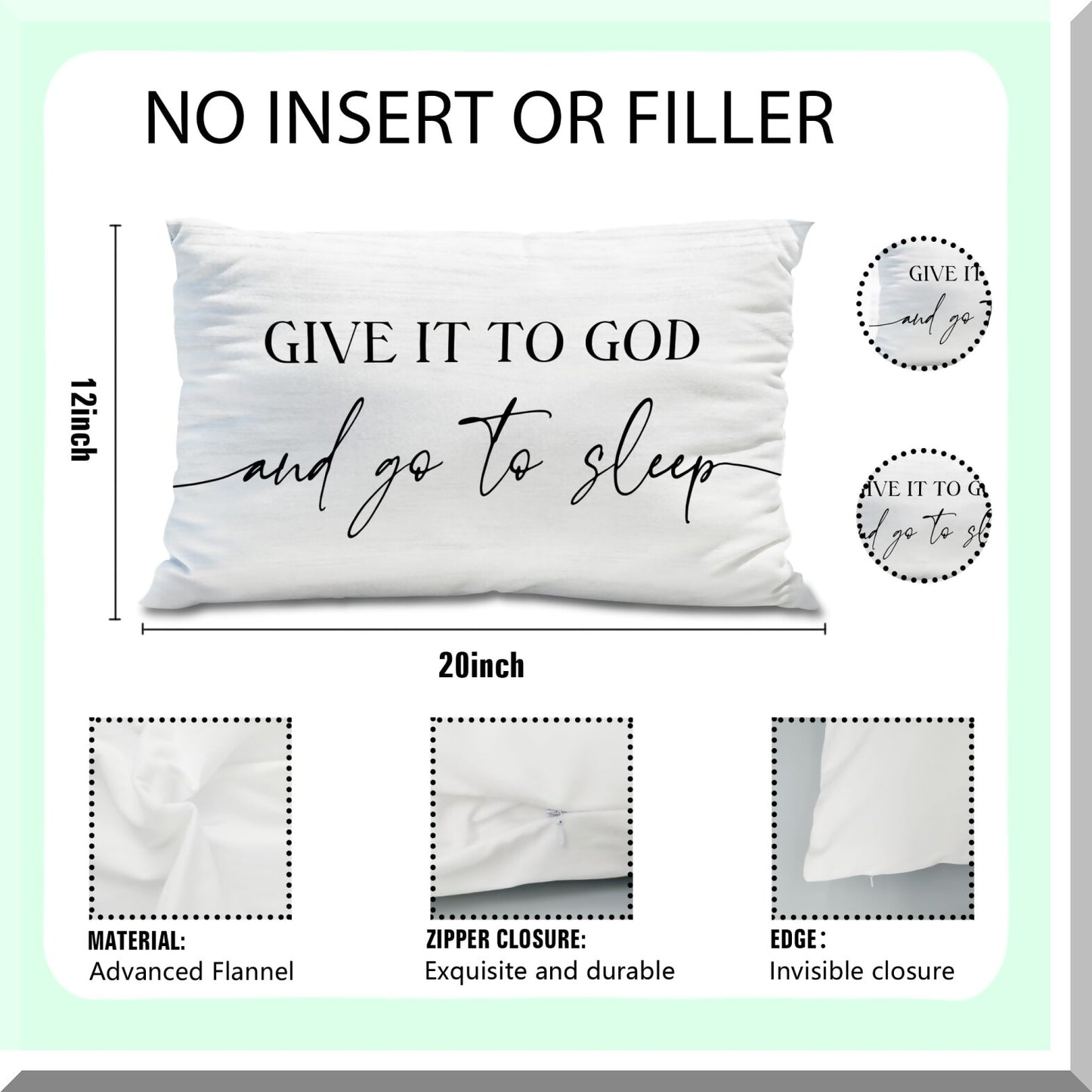 Divine Dreams Pillow Cover - 12x20 White Bed Decor, Give It to God and Go to Sleep Throw Pillow Cover for Bedroom Room, Decorative Bed Pillows
