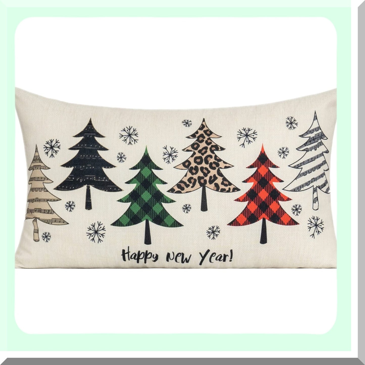 Winter Wonderland Snowflake Lumbar Pillow Covers - Set of 2 | Christmas Tree Holiday Decorative Cushion Cases for Couch, Porch, Farmhouse - Red & Green