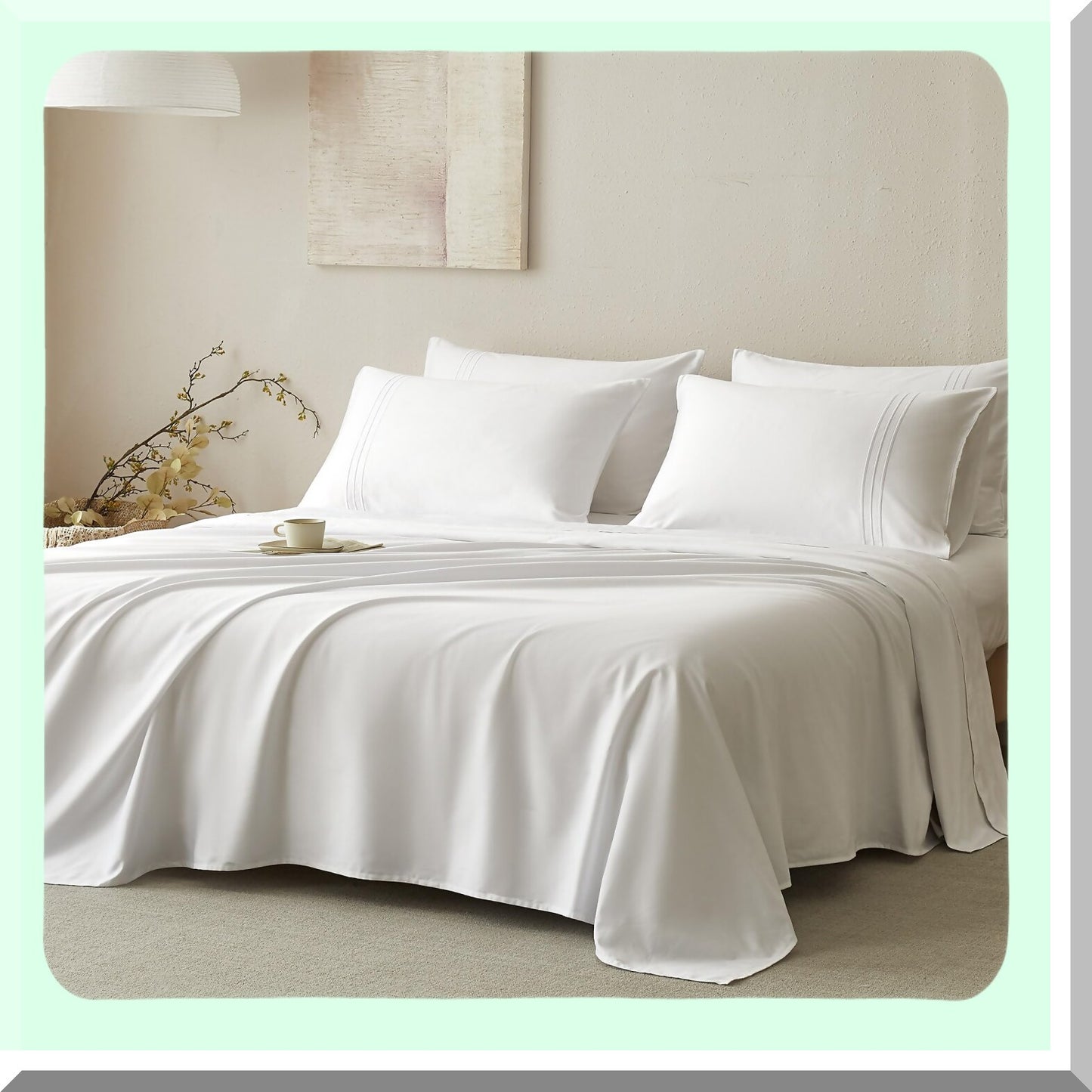 CoolCotton Twin Sheet Set - 400 TC White Sateen Sheets for Twin Size Bed. Soft, Cooling & Luxurious Hotel Bedding. Easy Care 3-Piece Cotton Sateen Sheet Set.