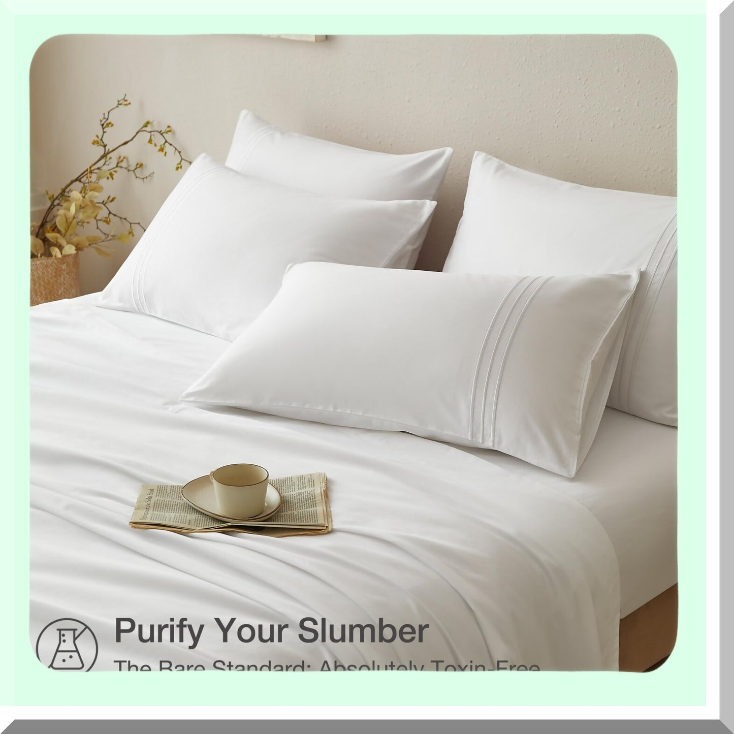 CoolCotton Twin Sheet Set - 400 TC White Sateen Sheets for Twin Size Bed. Soft, Cooling & Luxurious Hotel Bedding. Easy Care 3-Piece Cotton Sateen Sheet Set.