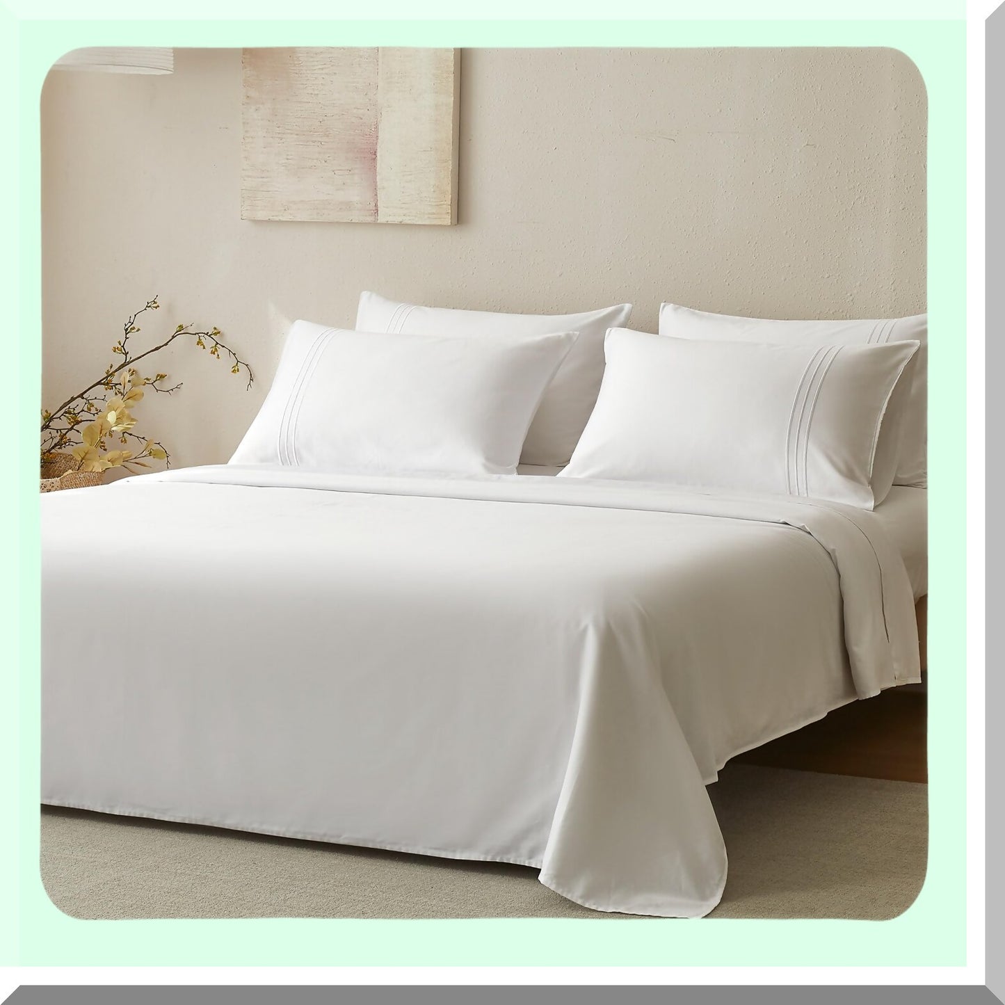 CoolCotton Twin Sheet Set - 400 TC White Sateen Sheets for Twin Size Bed. Soft, Cooling & Luxurious Hotel Bedding. Easy Care 3-Piece Cotton Sateen Sheet Set.