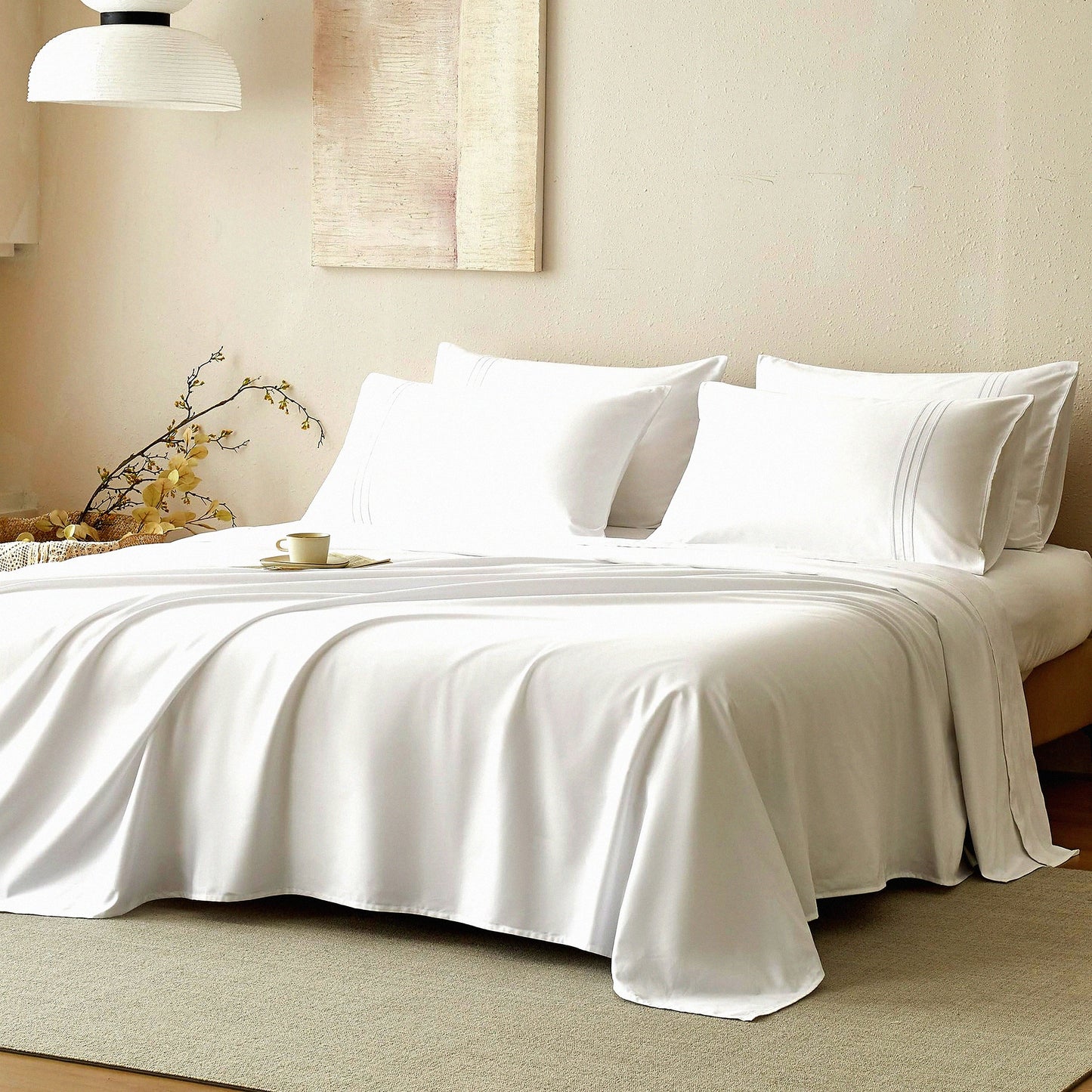 CoolCotton Twin Sheet Set - 400 TC White Sateen Sheets for Twin Size Bed. Soft, Cooling & Luxurious Hotel Bedding. Easy Care 3-Piece Cotton Sateen Sheet Set.