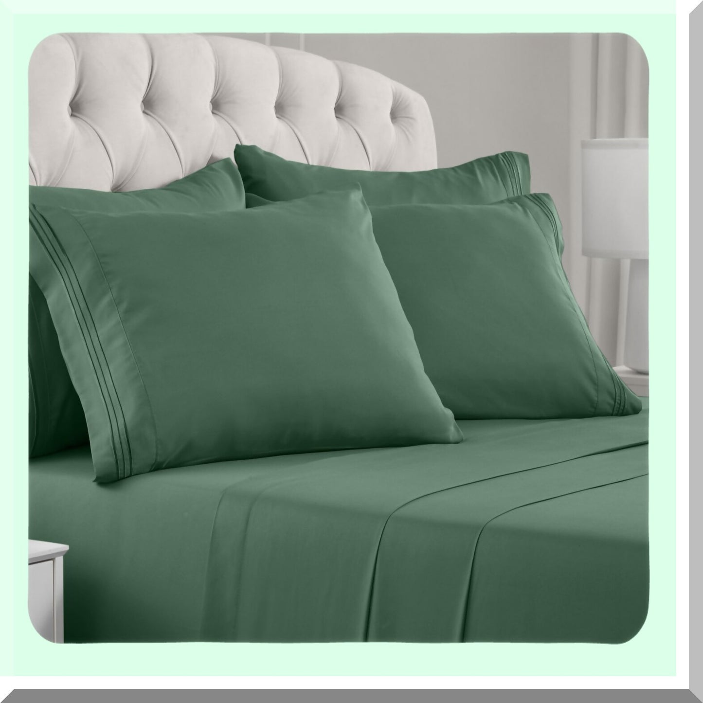 Luxury Emerald Green Cooling Queen Bedding Set - Ultra Soft 6 PC Iconic Collection Sheets & Pillowcases, Deep Pocket up to 16" - Hotel Quality