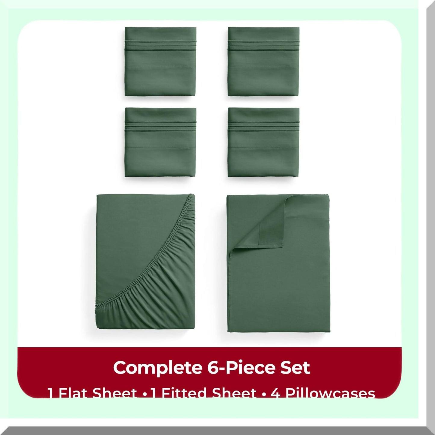 Luxury Emerald Green Cooling Queen Bedding Set - Ultra Soft 6 PC Iconic Collection Sheets & Pillowcases, Deep Pocket up to 16" - Hotel Quality