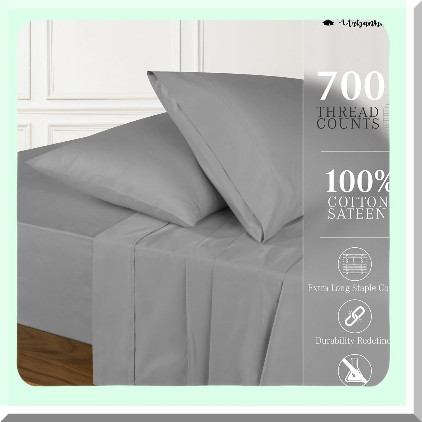 Luxury Sateen Full Size Sheet Set - 700 Thread Count Cotton Sheets, Soft Hotel Bed Sheets, Deep Pocket Dark Grey Sheets for Full Size Bed