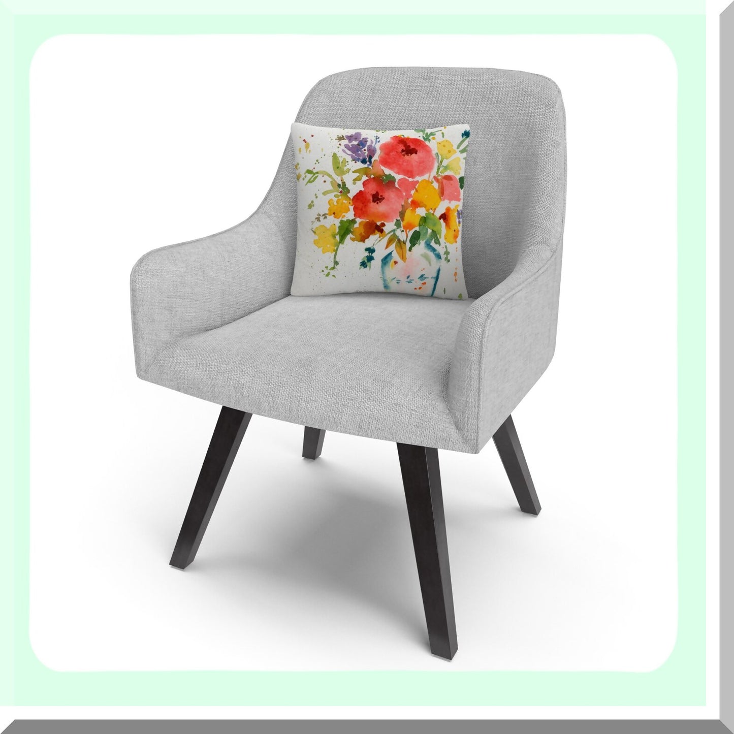 Bright Blooms Decorative Pillow - White Vase Floral Cushion 16x16 - Multicolor Flower Throw Pillow - Sheila Golden Inspired Home Accent