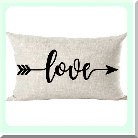 Love Arrow Decorative Lumbar Pillow Cover - Black Word Art Gift for Lover's Day - Home Living Room Bed Sofa Car Cotton Linen - 12 x 20 Inches