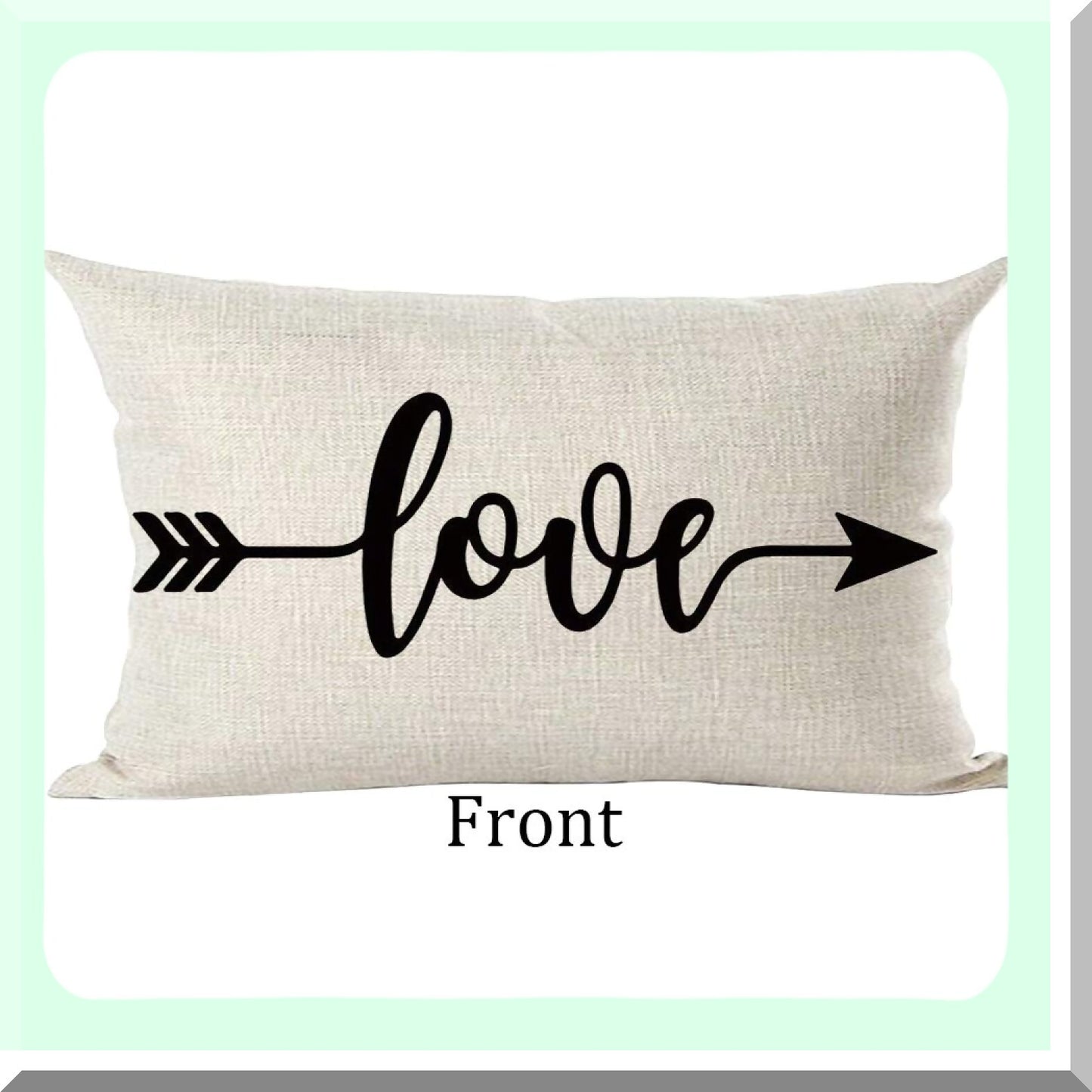 Love Arrow Decorative Lumbar Pillow Cover - Black Word Art Gift for Lover's Day - Home Living Room Bed Sofa Car Cotton Linen - 12 x 20 Inches