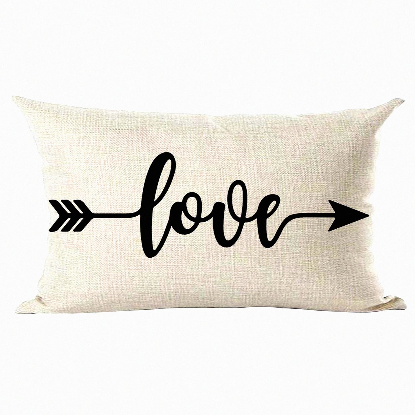 Love Arrow Decorative Lumbar Pillow Cover - Black Word Art Gift for Lover's Day - Home Living Room Bed Sofa Car Cotton Linen - 12 x 20 Inches