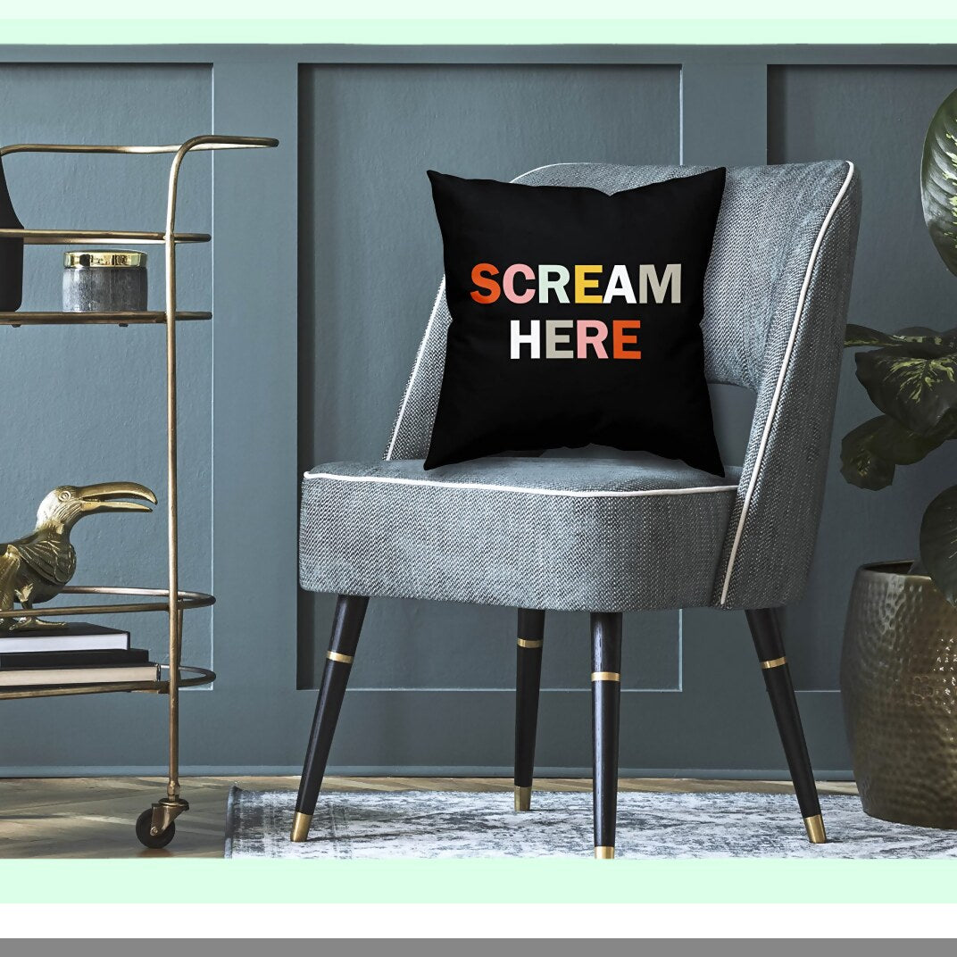 Colorful Scream Relief Throw Pillow - Funny Gag Gift for Stress Relief - Multicolor Cushion Cover for Sofa, Couch, Bed - 18x18 Inch Decor