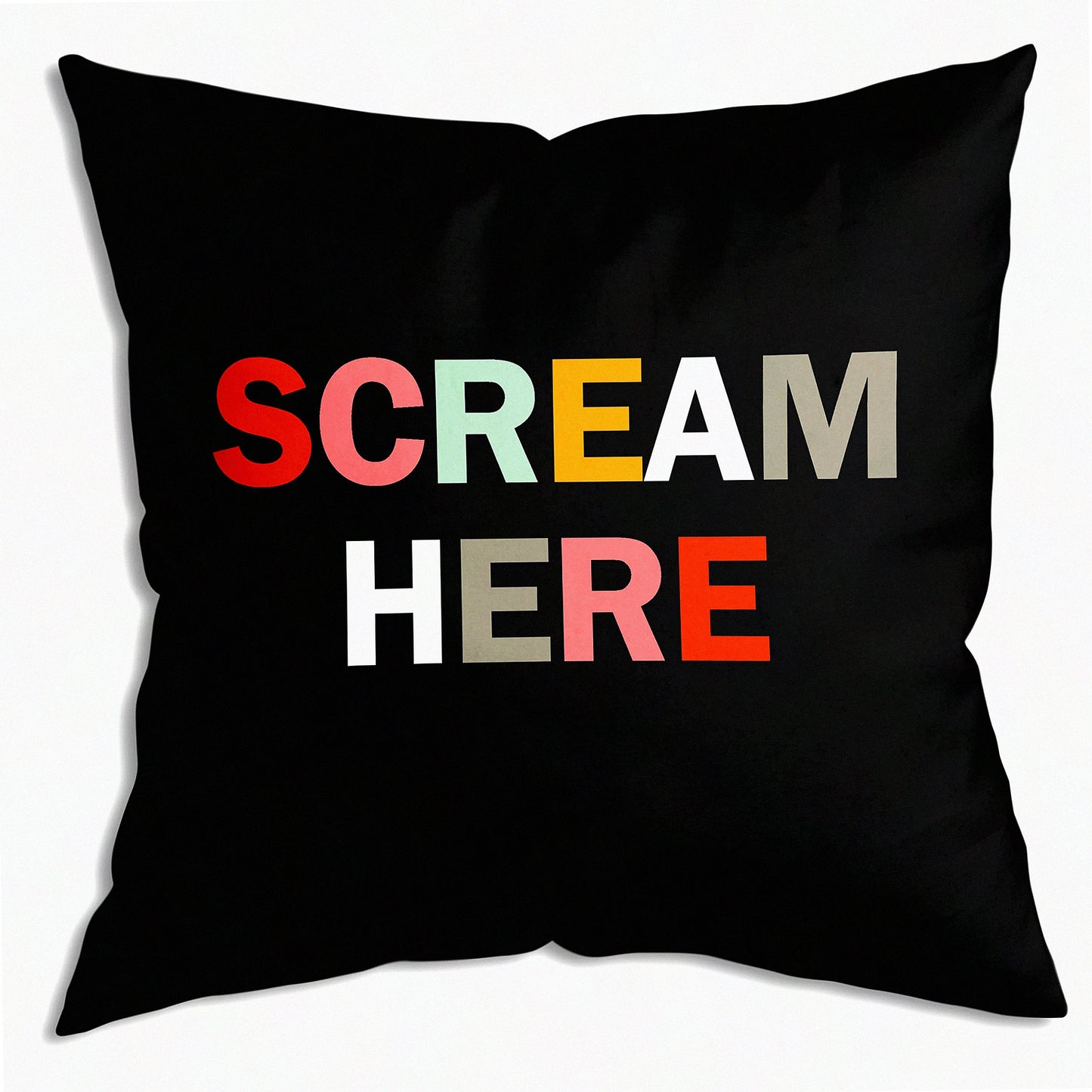 Colorful Scream Relief Throw Pillow - Funny Gag Gift for Stress Relief - Multicolor Cushion Cover for Sofa, Couch, Bed - 18x18 Inch Decor