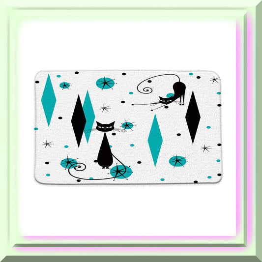 Mid Century Modern Cat Starbursts Bath Mat