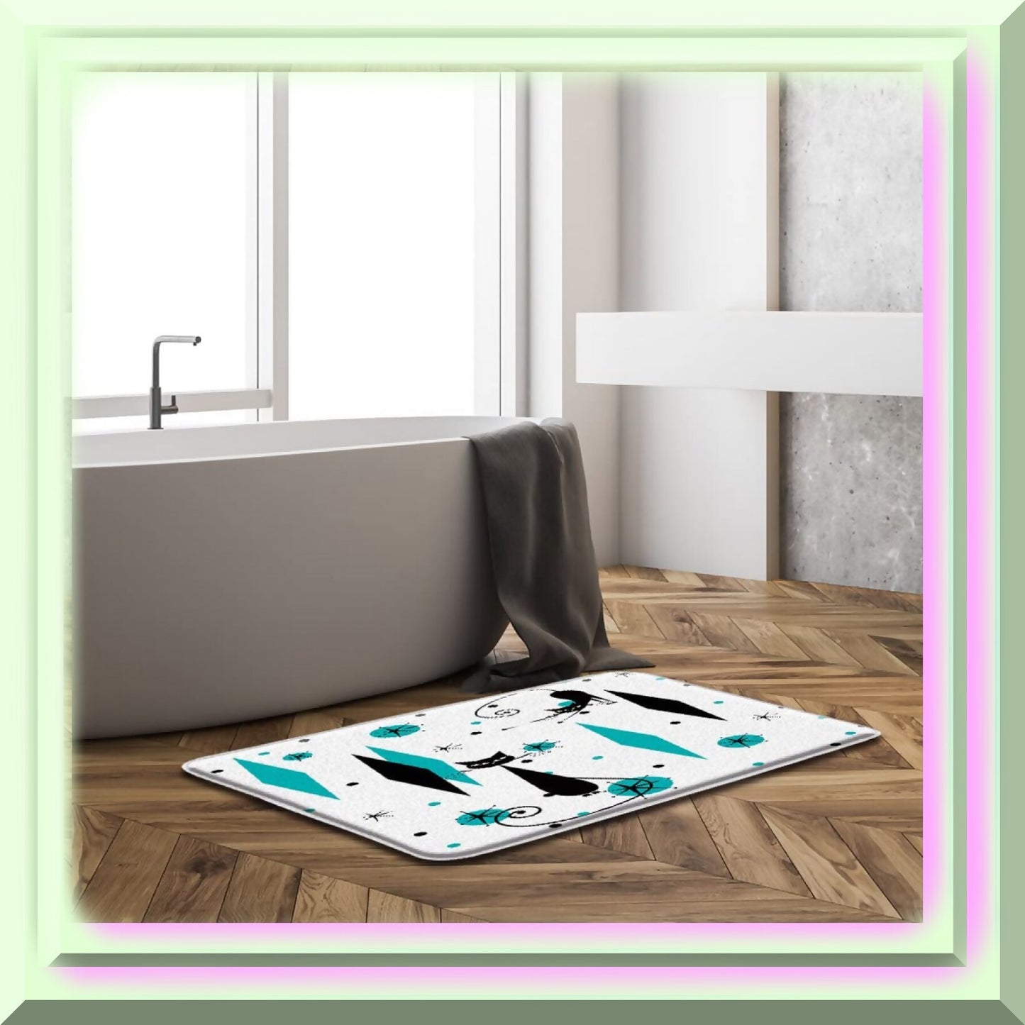 Mid Century Modern Cat Starbursts Bath Mat