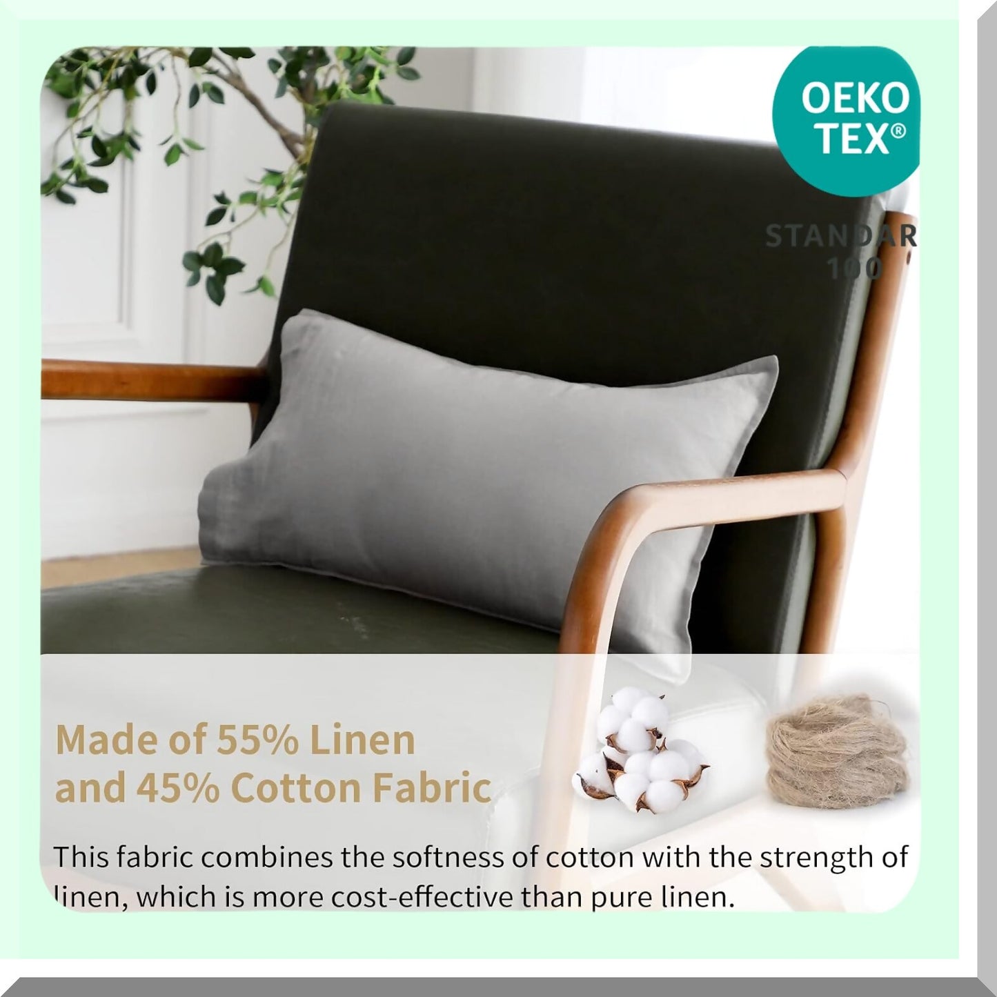 Breathable Farmhouse Grey Linen Lumbar Pillow Covers - Set of 2 12x20 Inch Flax Cotton Blend Rectangular Decorative Throw Cushion Cover for Couch Sofa Bedroom Office