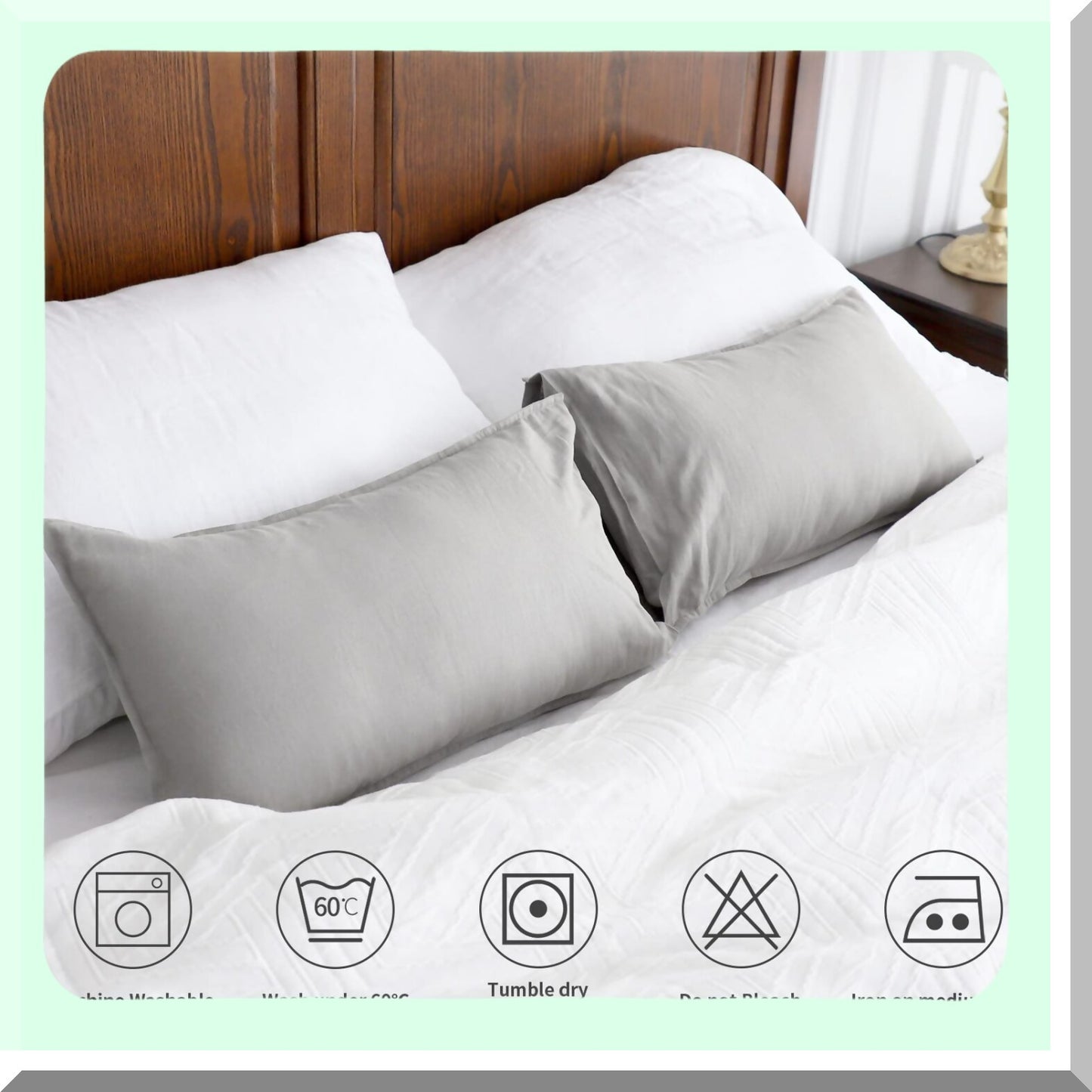 Breathable Farmhouse Grey Linen Lumbar Pillow Covers - Set of 2 12x20 Inch Flax Cotton Blend Rectangular Decorative Throw Cushion Cover for Couch Sofa Bedroom Office